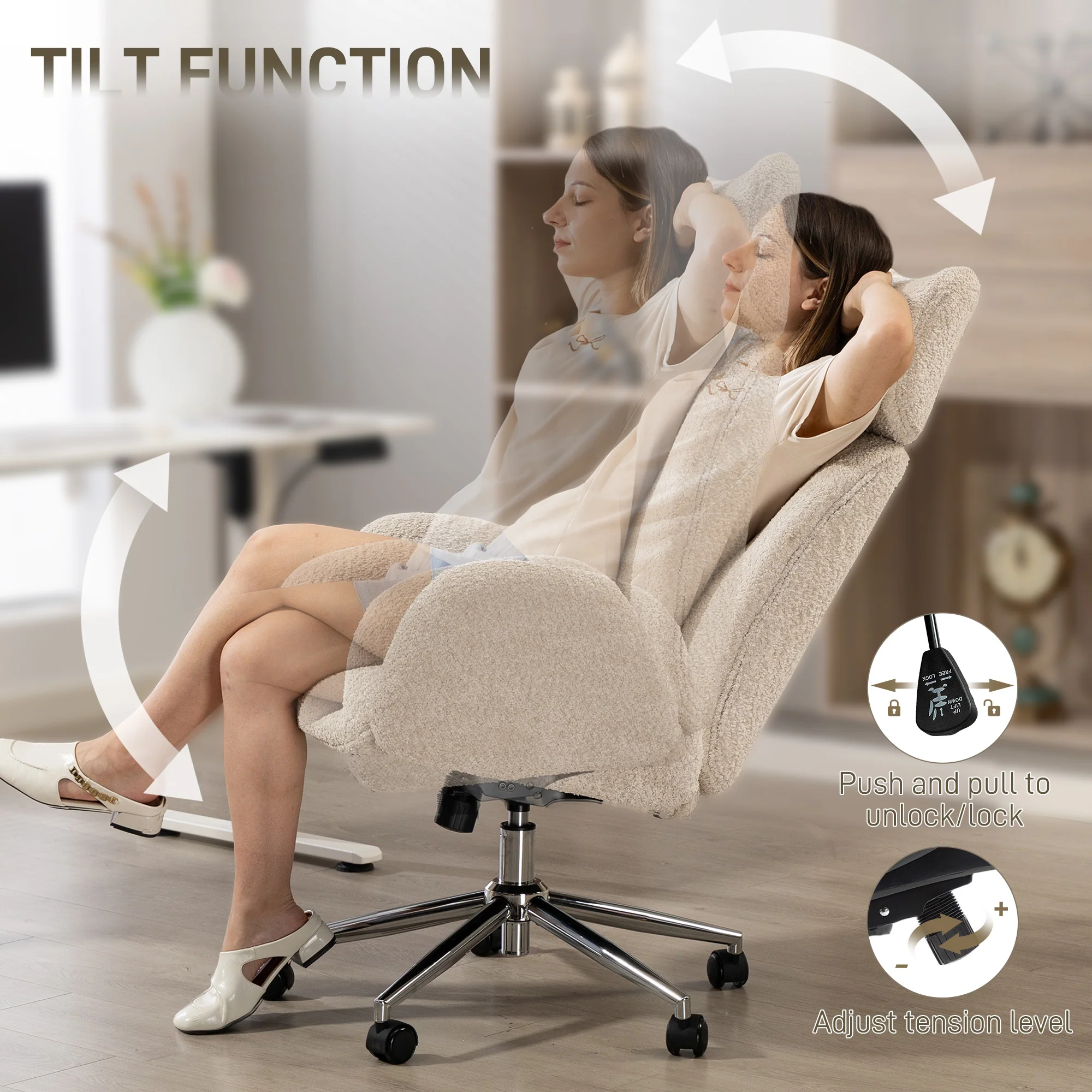 HOMCOM Office Chair With Adjustable Headrest, Comfy Desk Chair, Pale Grey - Image 6