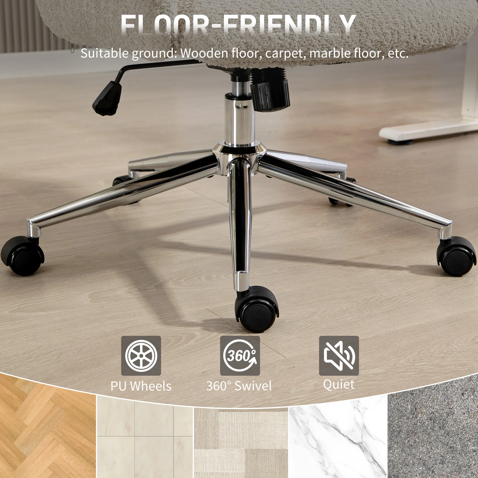HOMCOM Office Chair With Adjustable Headrest, Comfy Desk Chair, Pale Grey - Image 8