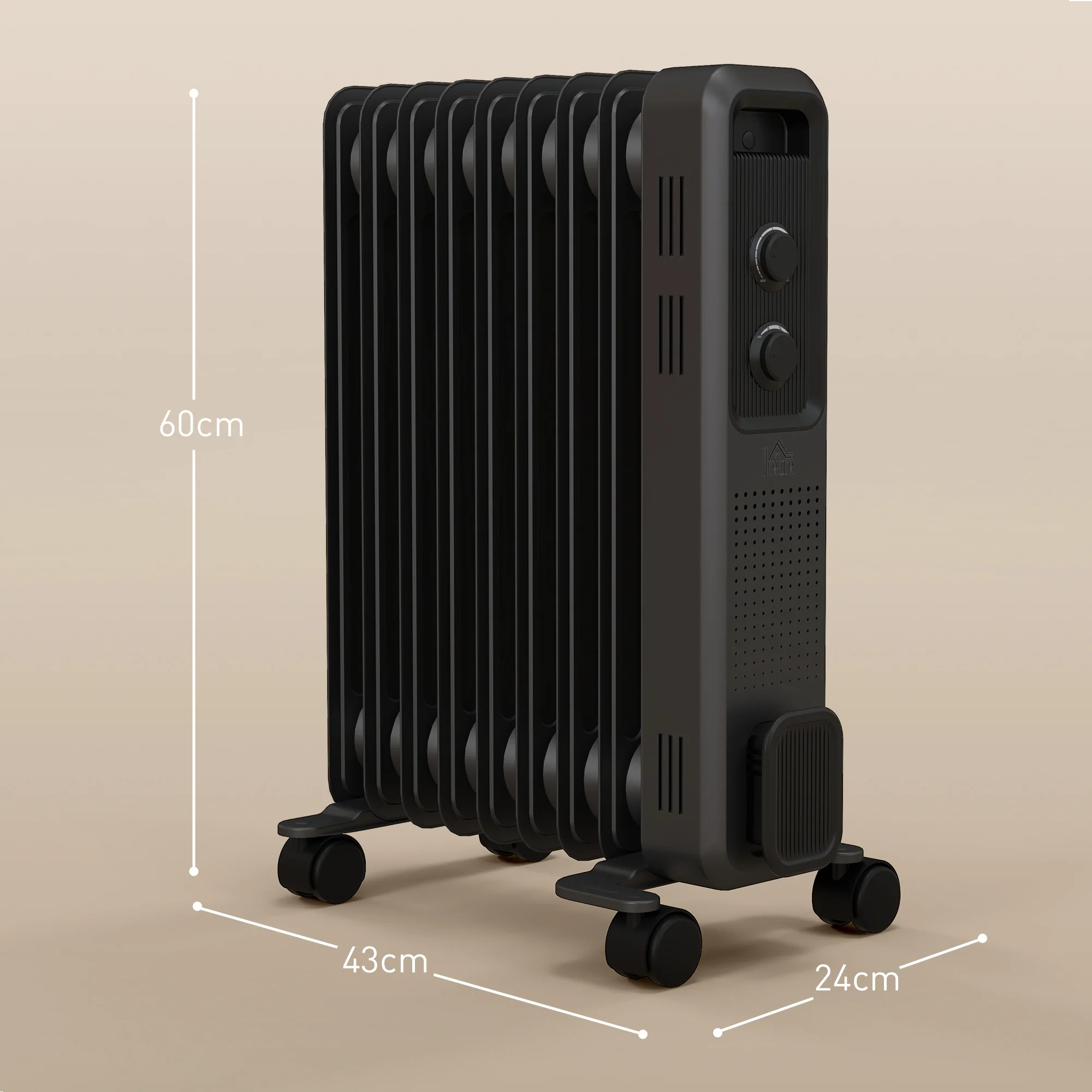 HOMCOM Oil Filled Radiator Portable Space Heater W/ 9 Fin, 3 Heat Settings - Image 5