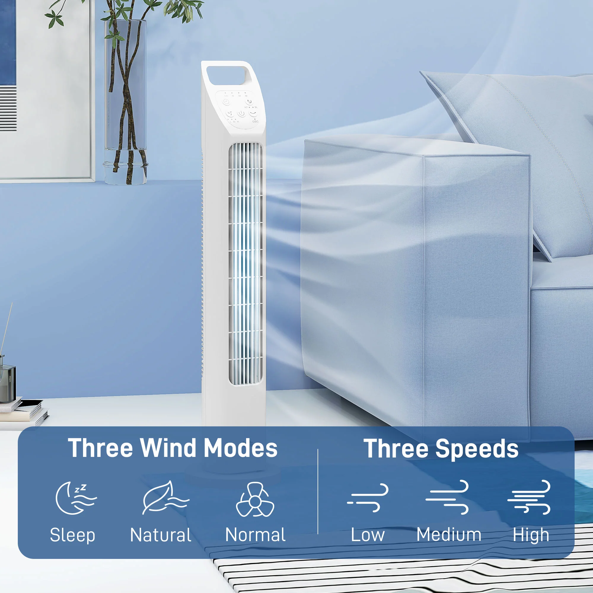 HOMCOM Oscillating Tower Fan Floor Fan With 4H Timer For Home Office - Image 12