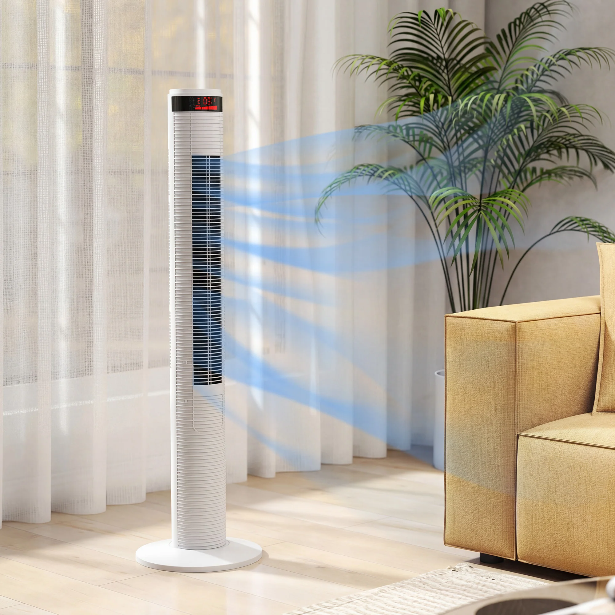 HOMCOM Oscillating Tower Fan Remote Control 3 Speed Modes Cooling Machine White - Image 2