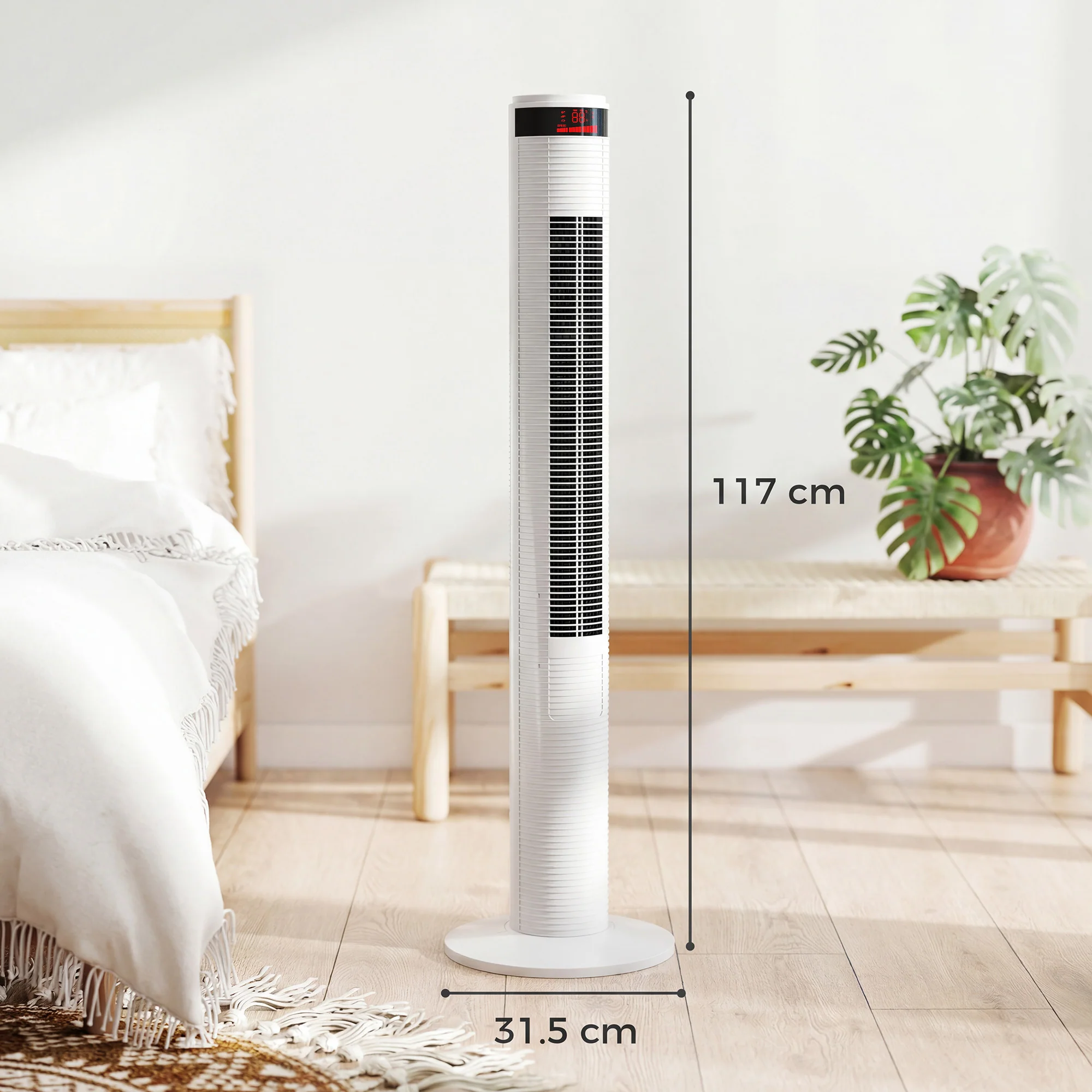 HOMCOM Oscillating Tower Fan Remote Control 3 Speed Modes Cooling Machine White - Image 3