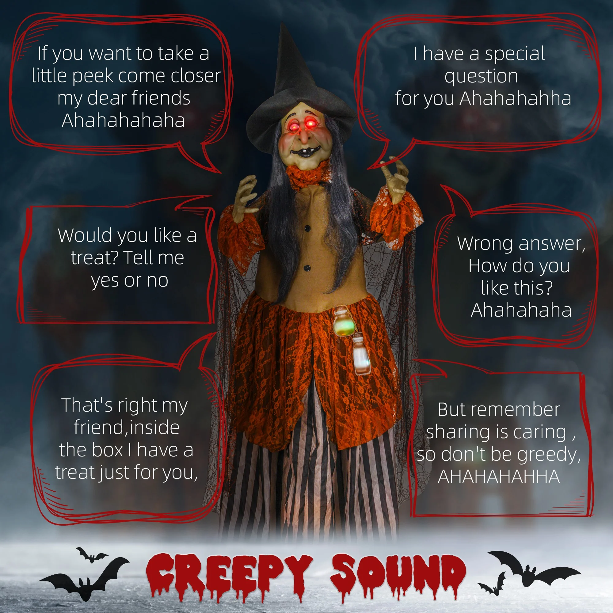 HOMCOM Outdoor Halloween Animatronic with Sound Activated, Light Up Eyes - Image 4