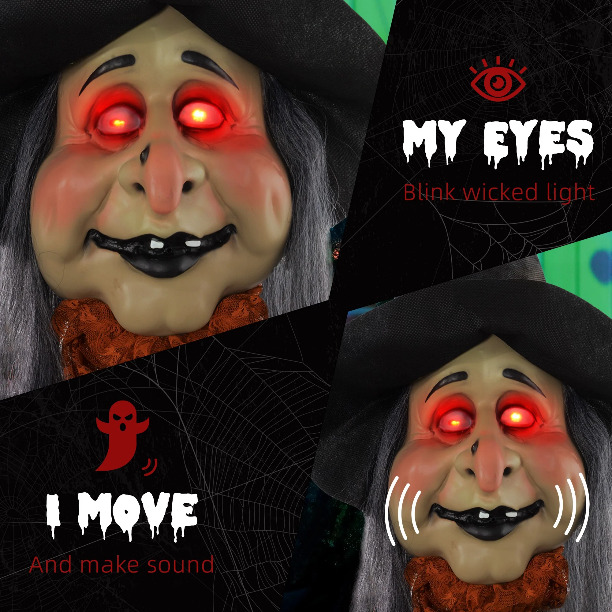 HOMCOM Outdoor Halloween Animatronic with Sound Activated, Light Up Eyes - Image 5