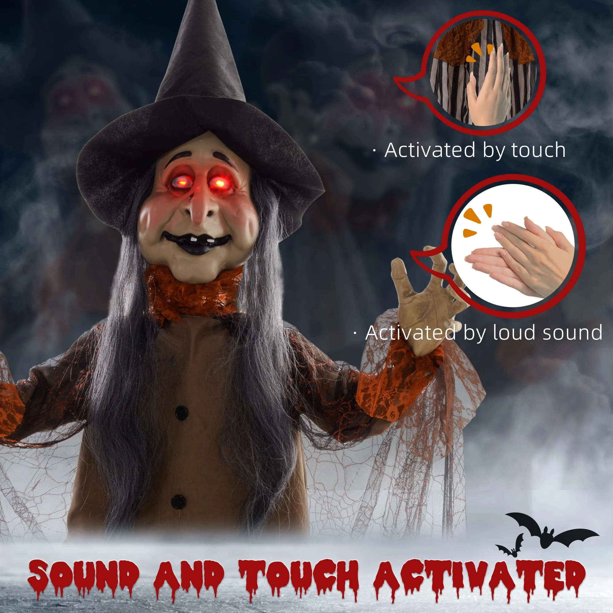 HOMCOM Outdoor Halloween Animatronic with Sound Activated, Light Up Eyes - Image 6