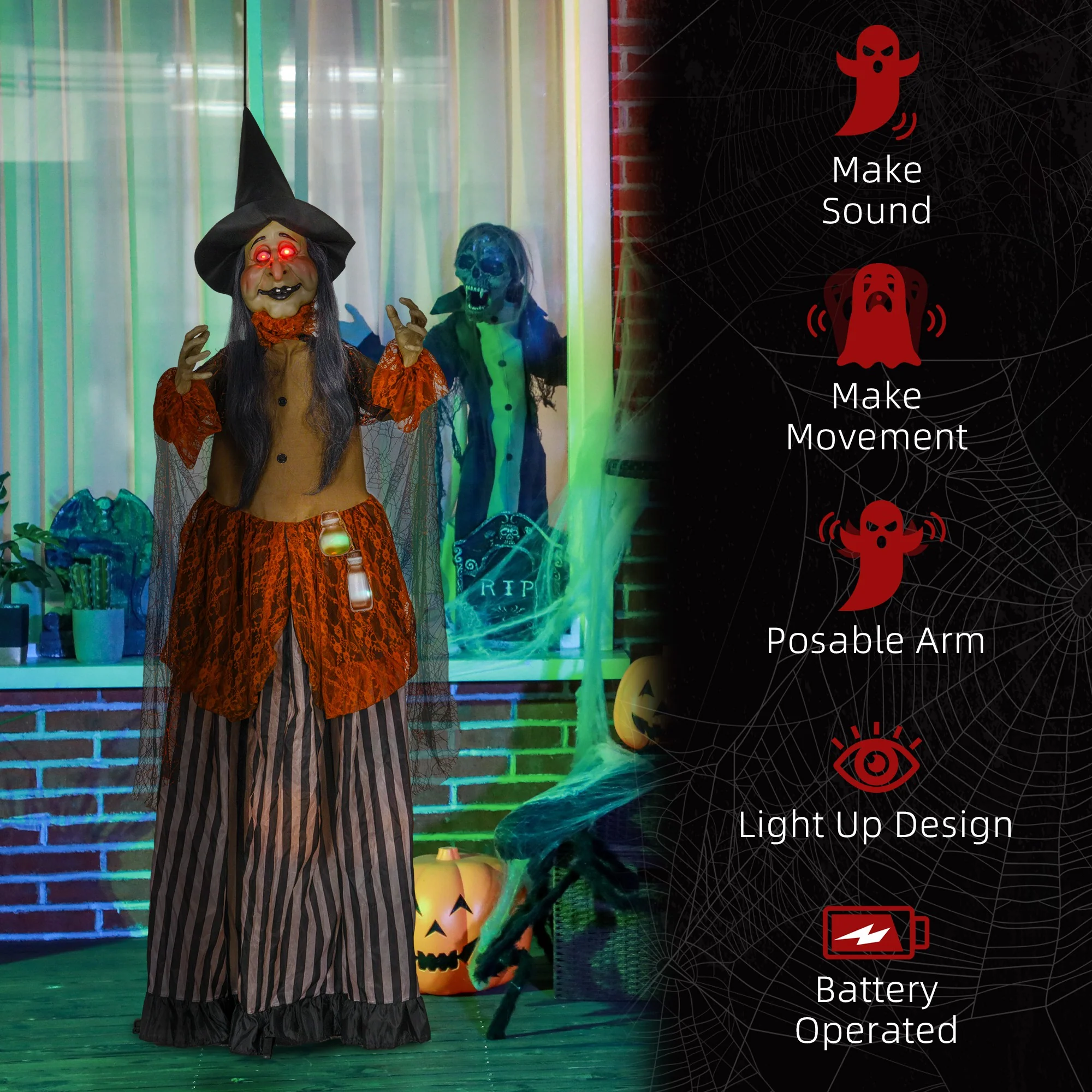 HOMCOM Outdoor Halloween Animatronic with Sound Activated, Light Up Eyes - Image 7