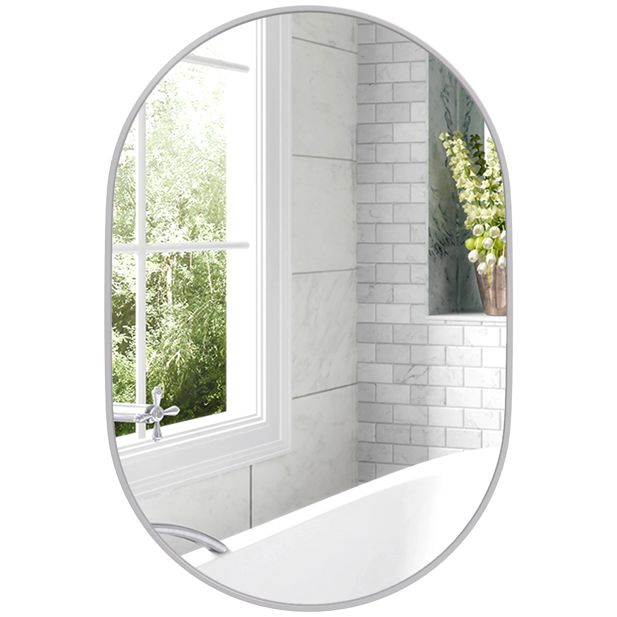 HOMCOM Oval Bathroom Mirror, Modern Wall Tempered Glass Mirror, 60 x 90cm