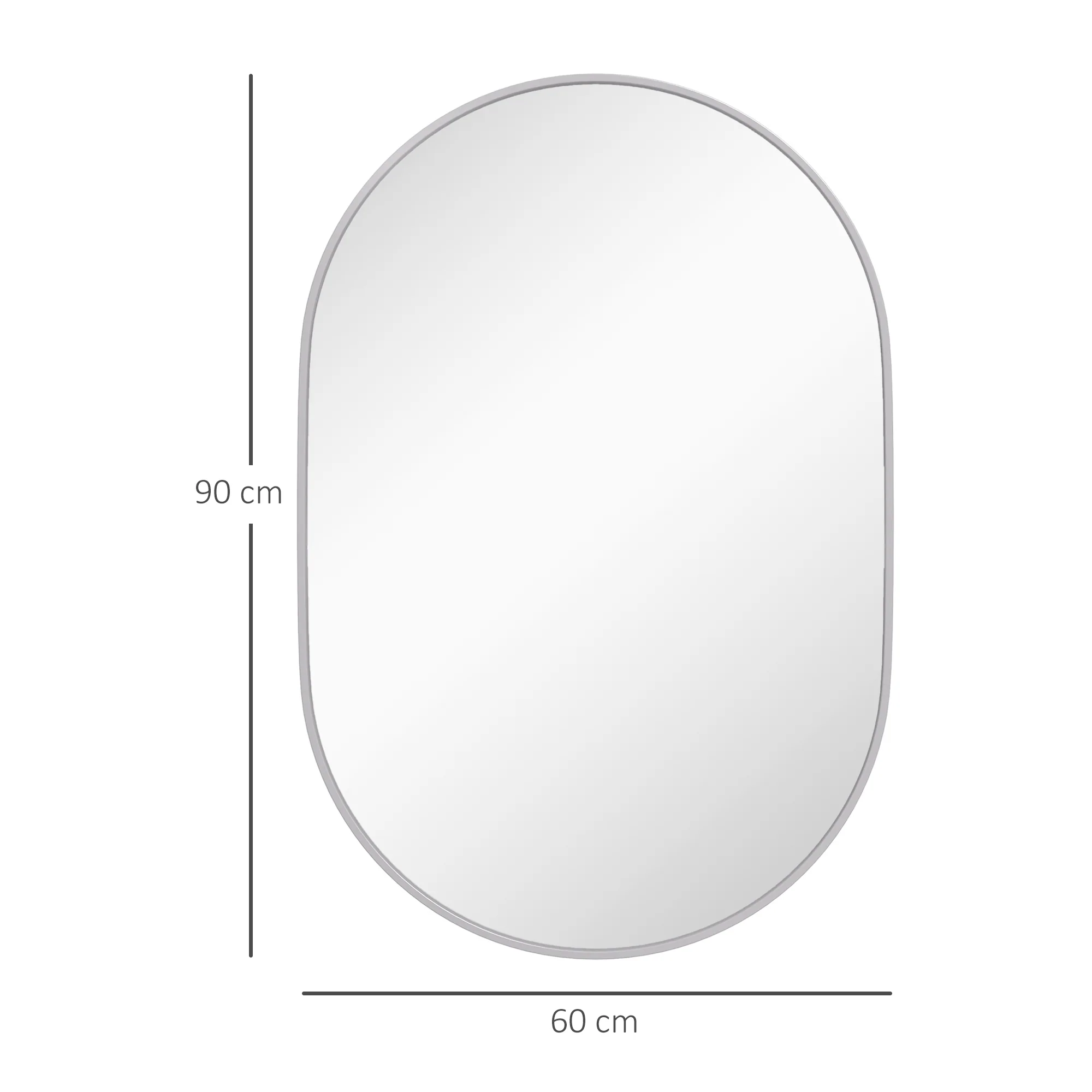 HOMCOM Oval Bathroom Mirror, Modern Wall Tempered Glass Mirror, 60 x 90cm - Image 5