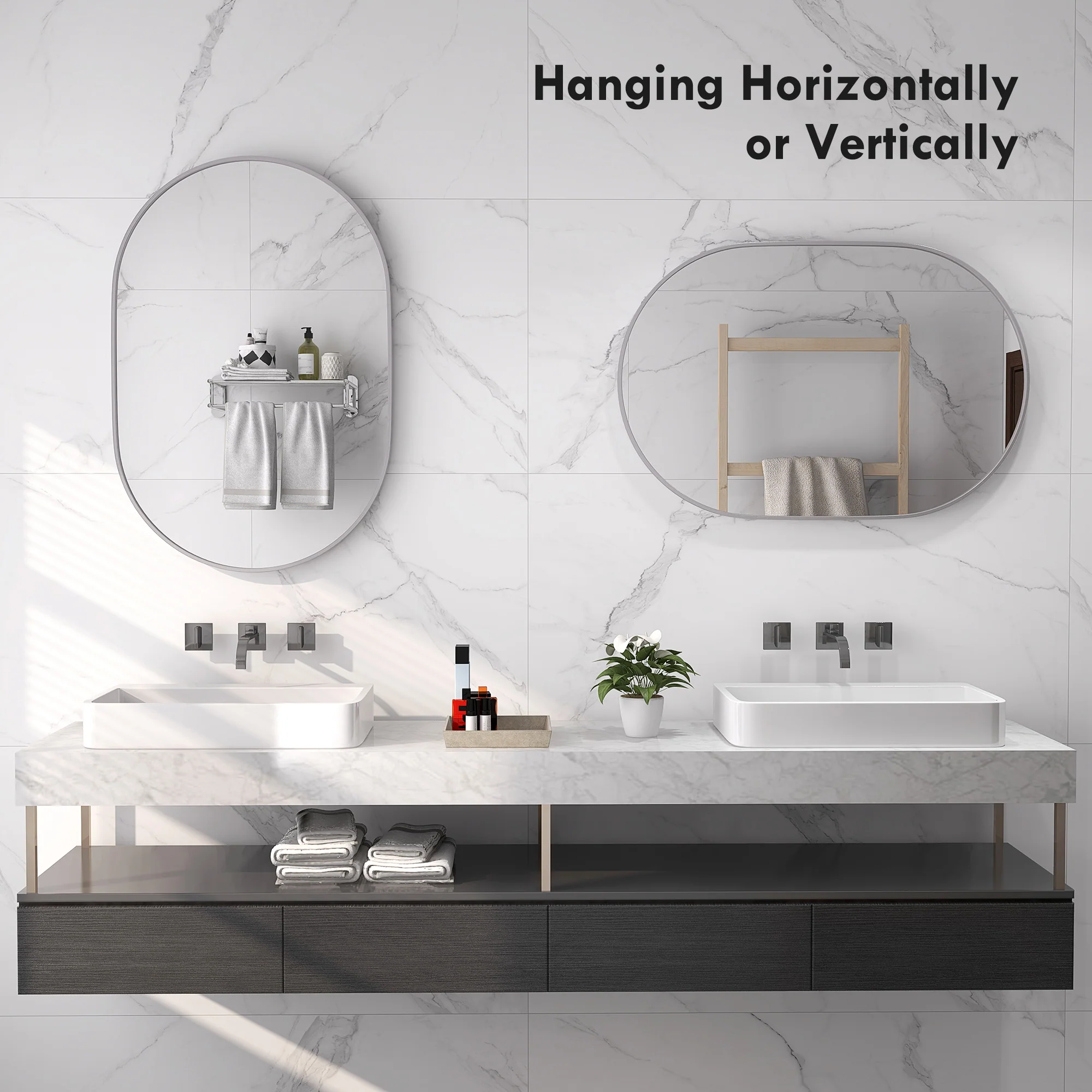 HOMCOM Oval Bathroom Mirror, Modern Wall Tempered Glass Mirror, 60 x 90cm - Image 6