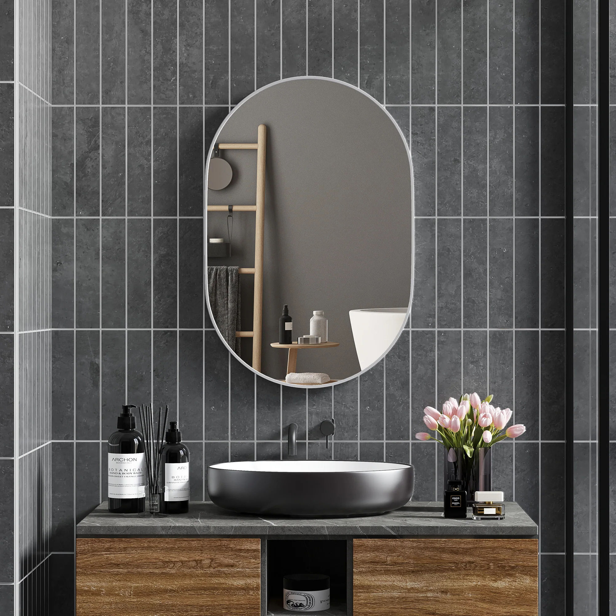 HOMCOM Oval Bathroom Mirror, Modern Wall Tempered Glass Mirror, 60 x 90cm - Image 8
