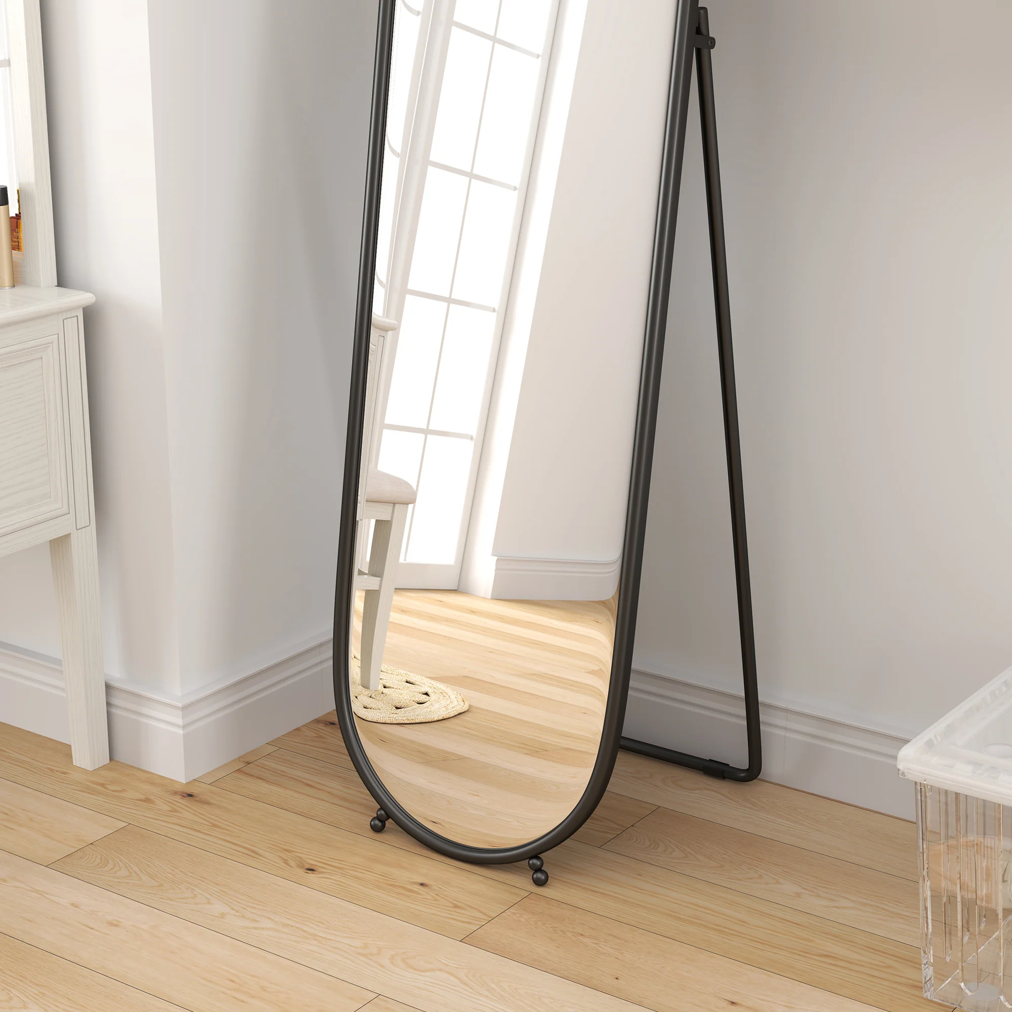 HOMCOM Oval Full Length Mirror With Metal Frame Hanging Or Leaning Black - Image 8
