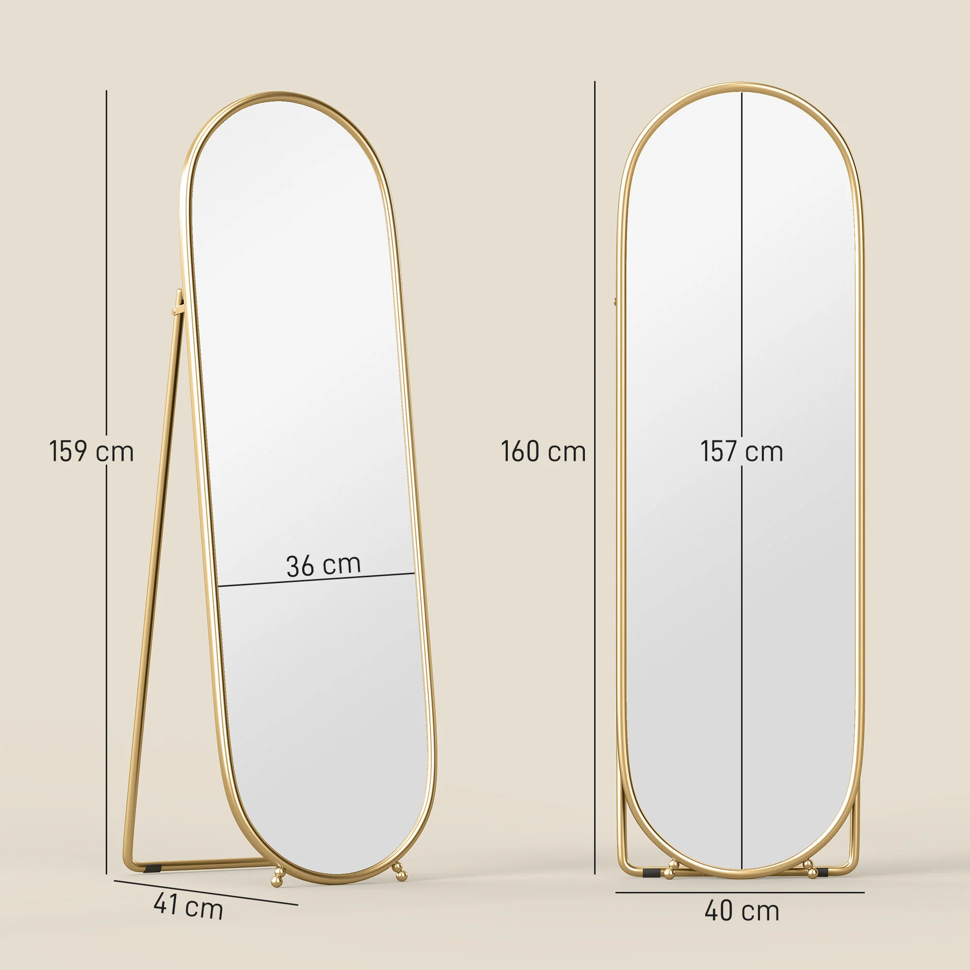 HOMCOM Oval Full Length Mirror With Metal Frame Hanging Or Leaning Gold Tone - Image 6