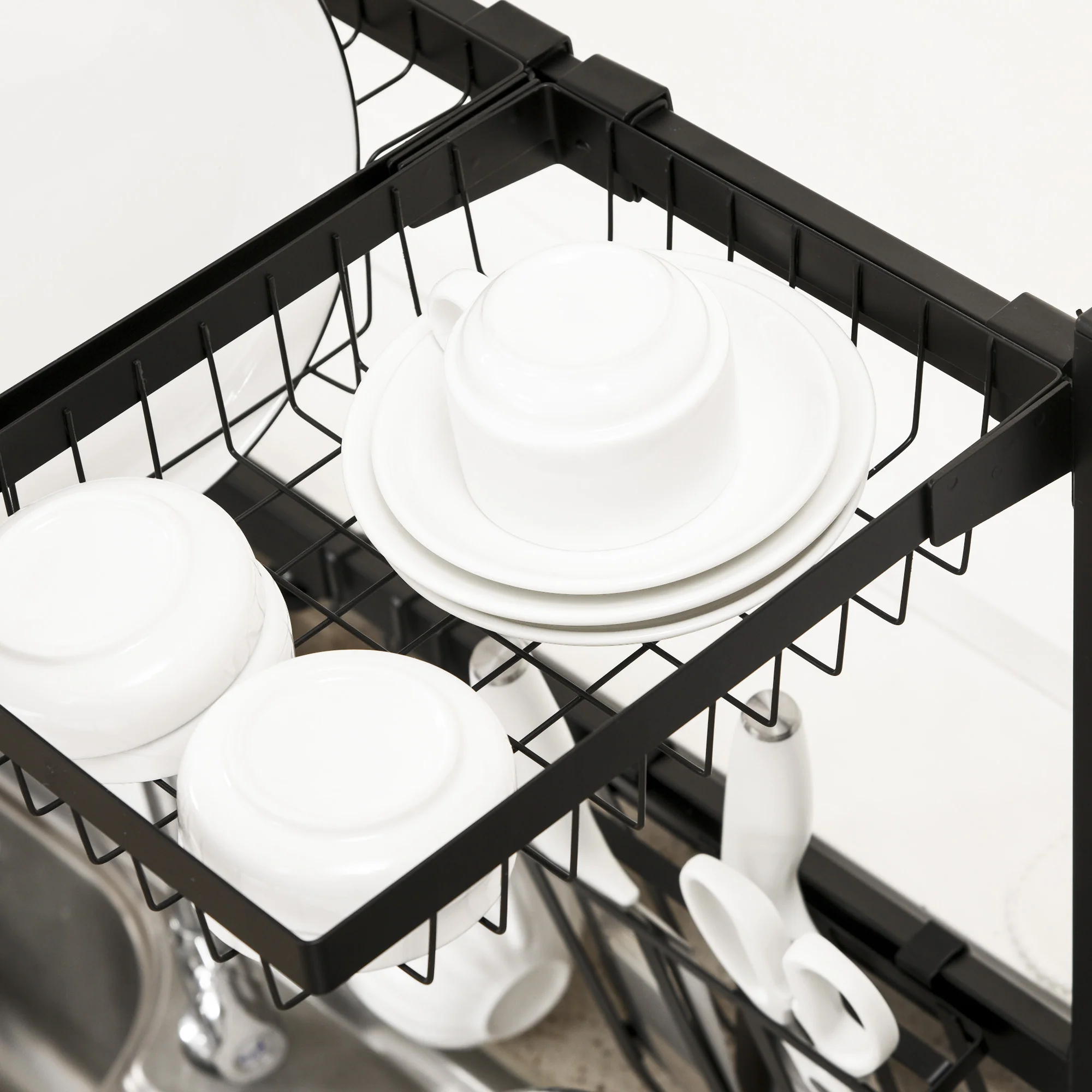 HOMCOM Over The Sink Dish Drying Rack, 2 Tier Adjustable Dish Drainer Black - Image 8