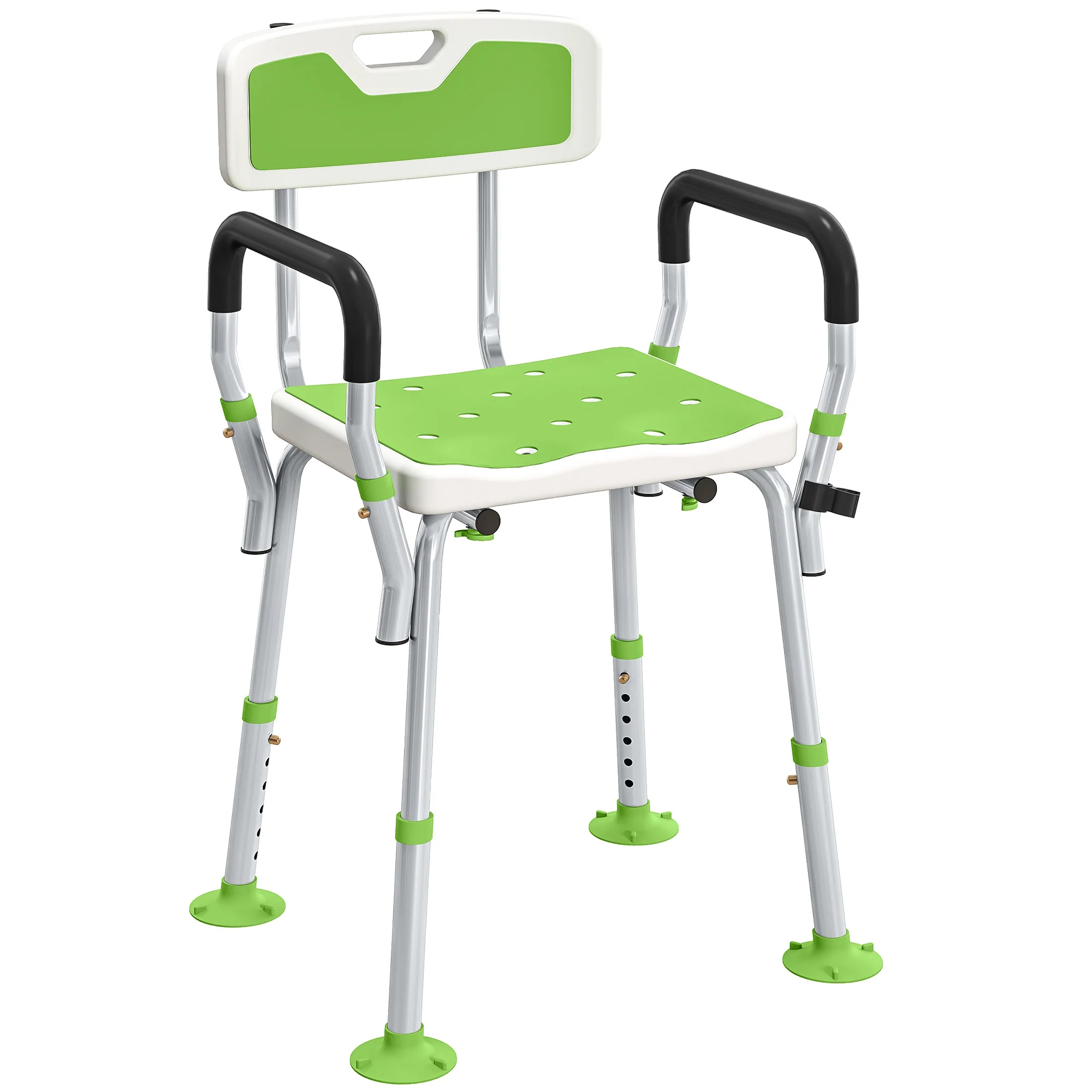 HOMCOM Padded Shower Stool with Arms and Back, 4 Suction Foot Pads, Green