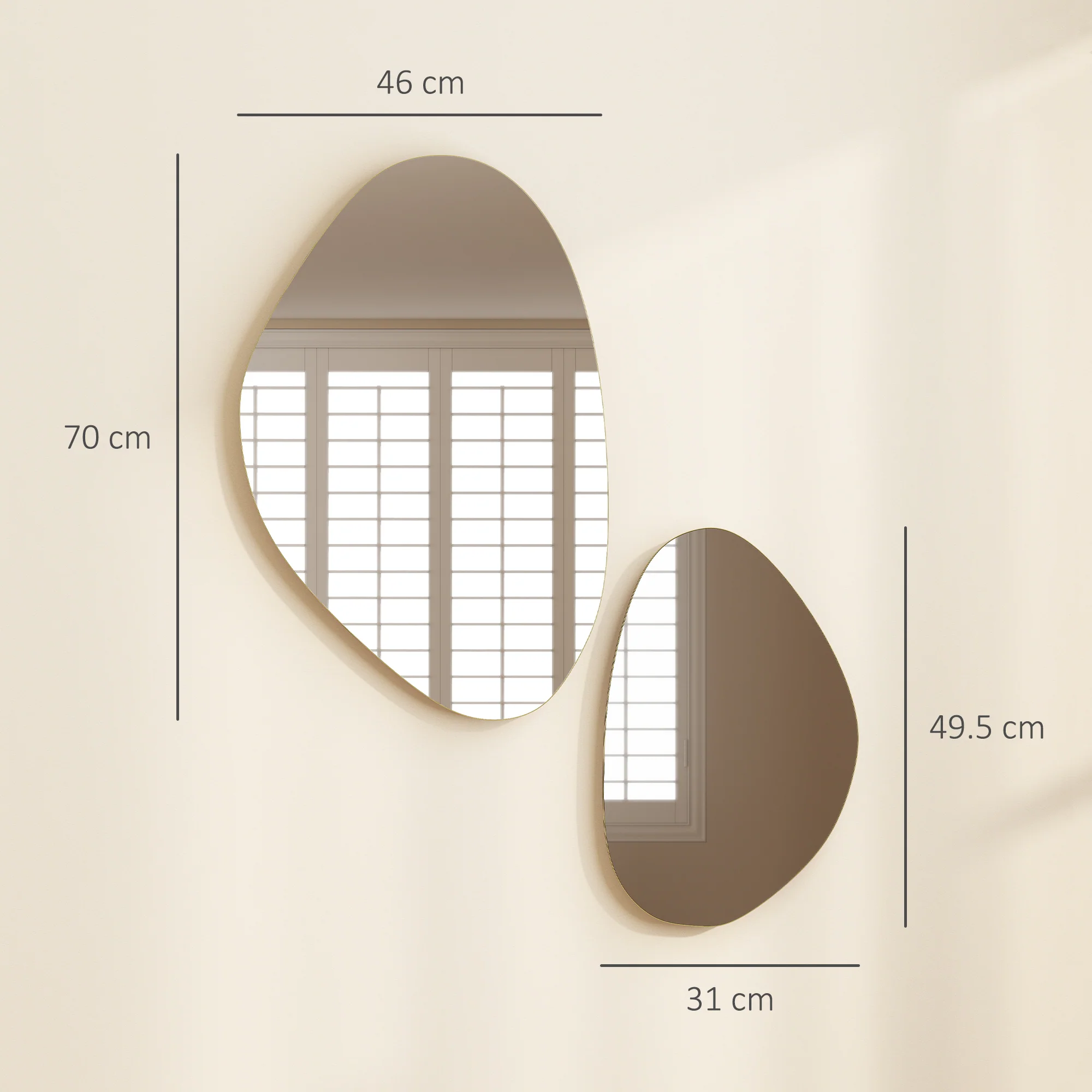 HOMCOM Pebble-Shaped Decorative Mirror, Set of 2 Wall Mirror, Gold Tone - Image 3