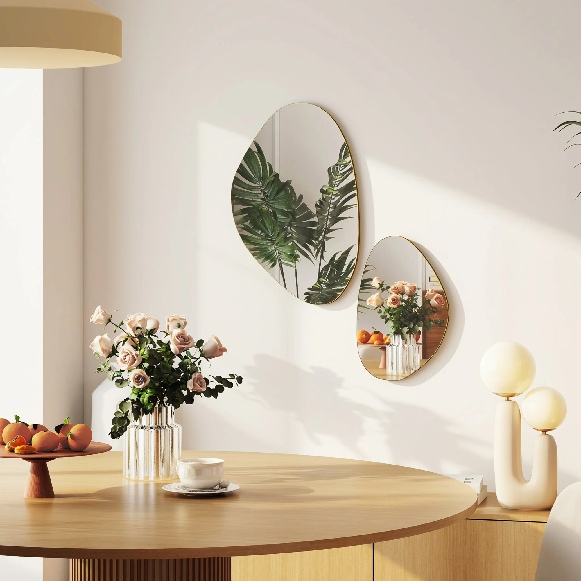 HOMCOM Pebble-Shaped Decorative Mirror, Set of 2 Wall Mirror, Gold Tone - Image 8