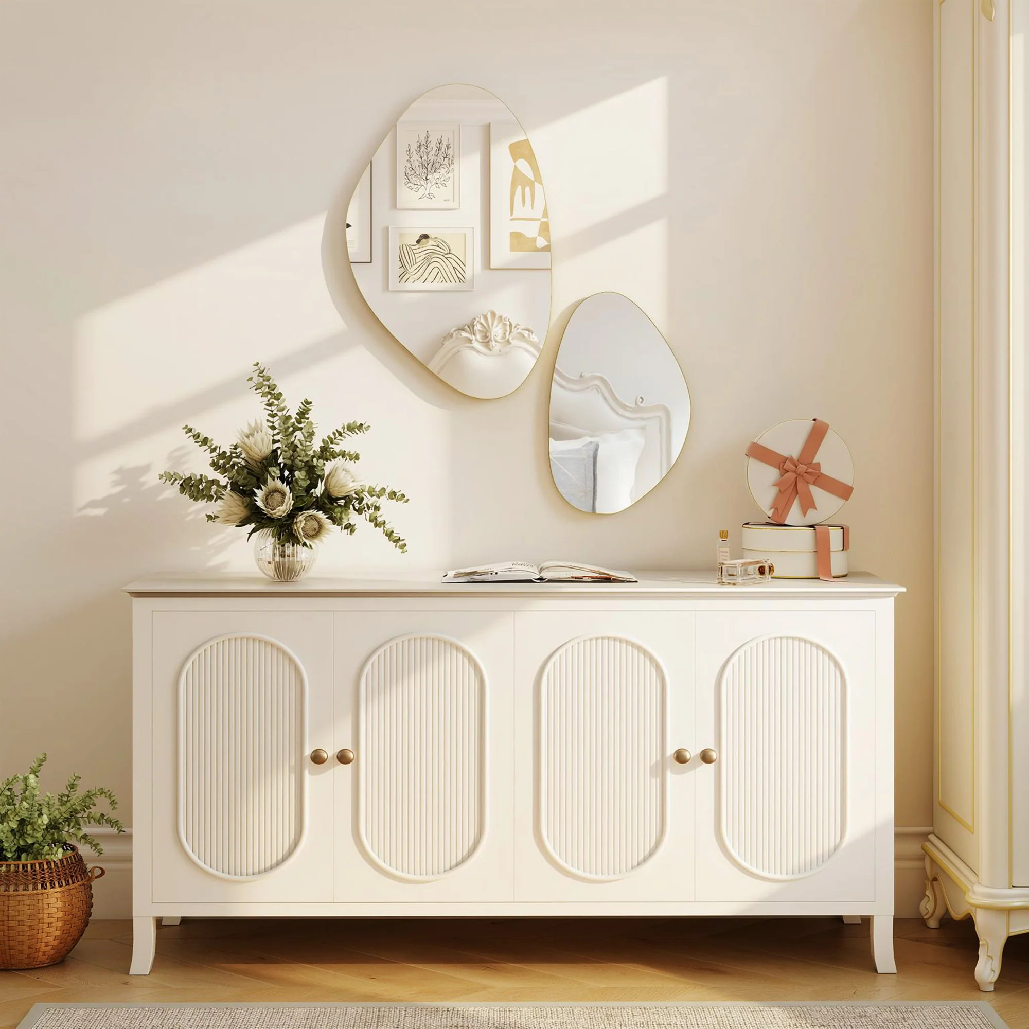 HOMCOM Pebble-Shaped Decorative Mirror, Set of 2 Wall Mirror, Gold Tone - Image 9
