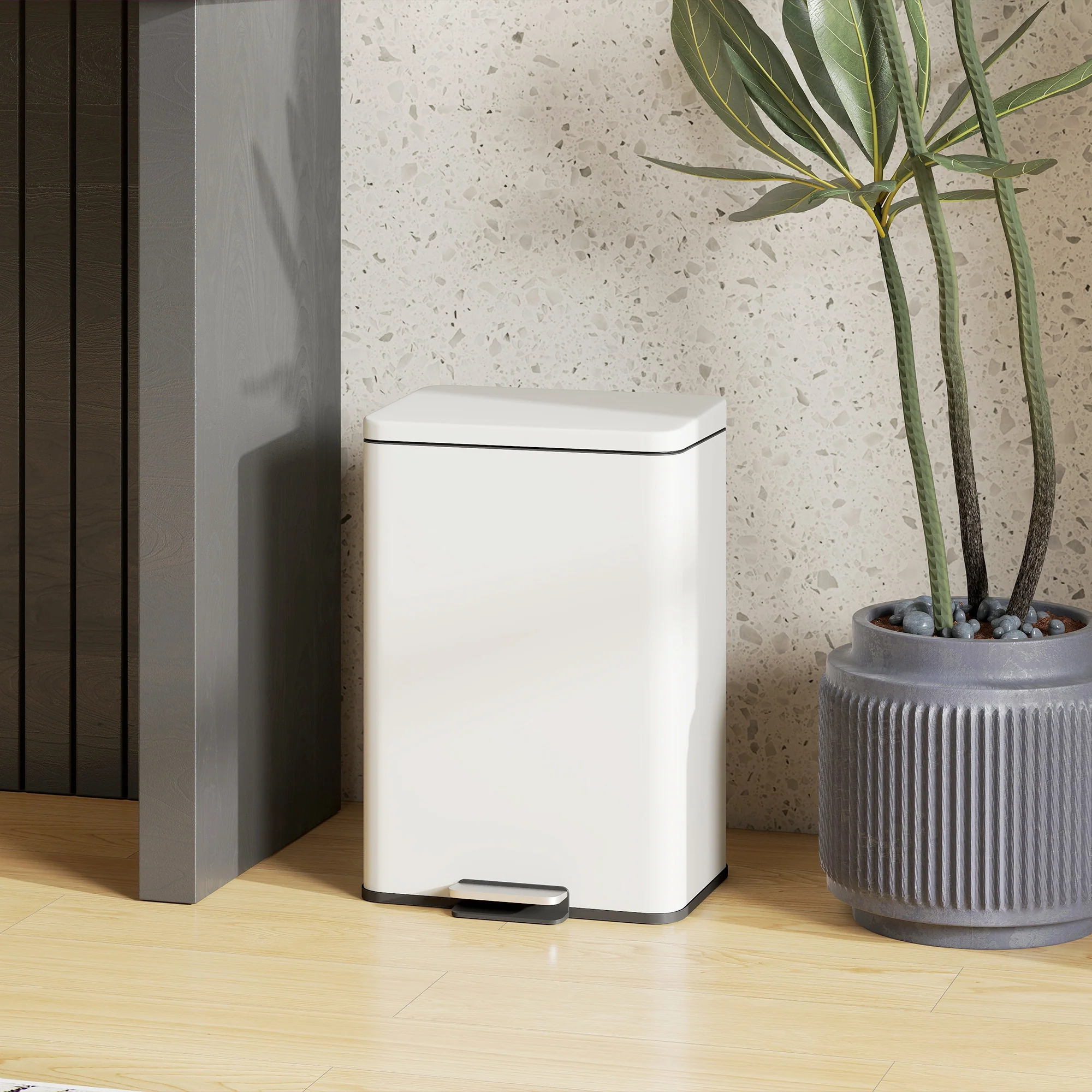HOMCOM Pedal Bin With Soft-Close Lid, 20L Kitchen Bin For Home, Cream - Image 2