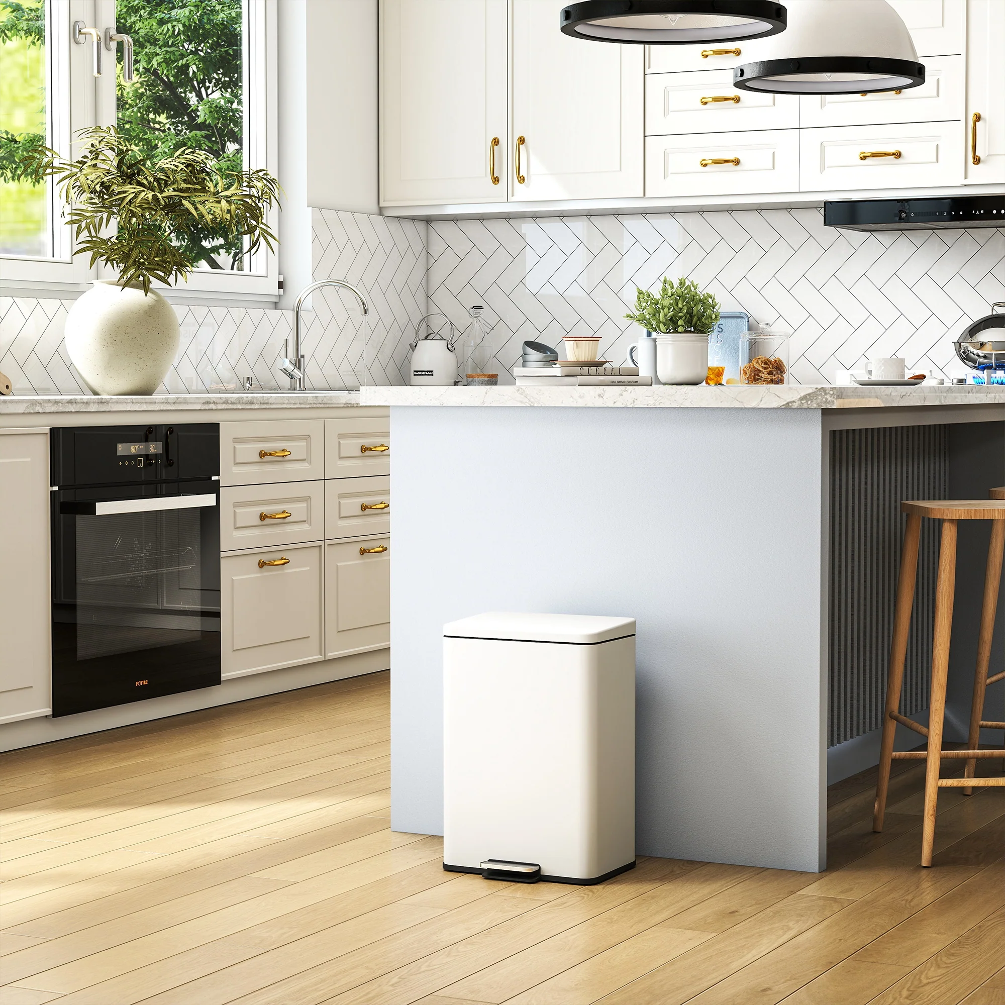 HOMCOM Pedal Bin With Soft-Close Lid, 20L Kitchen Bin For Home, Cream - Image 9