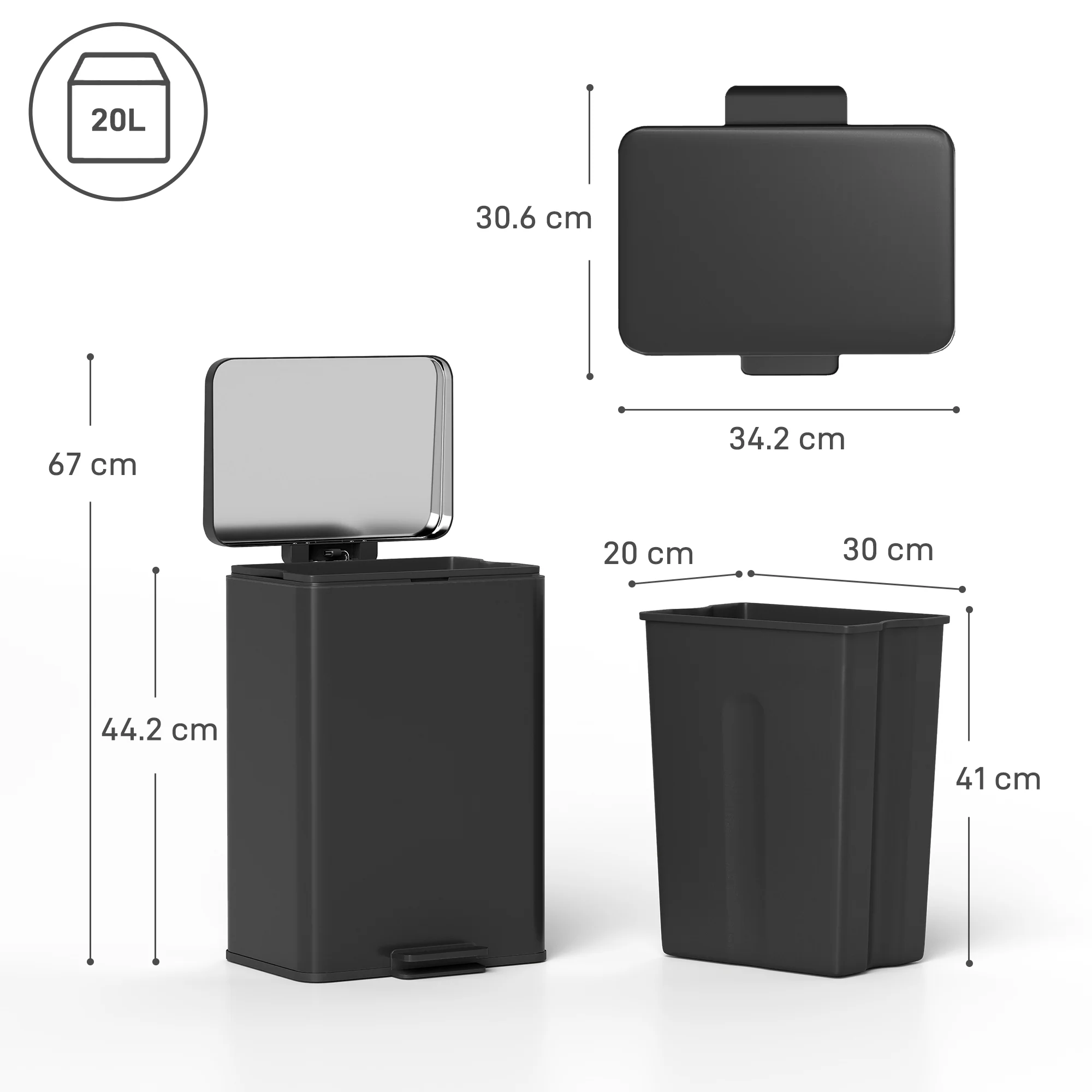 HOMCOM Pedal Bin With Soft-Close Lid, 20L Kitchen Bin For Home, Matte Black - Image 5