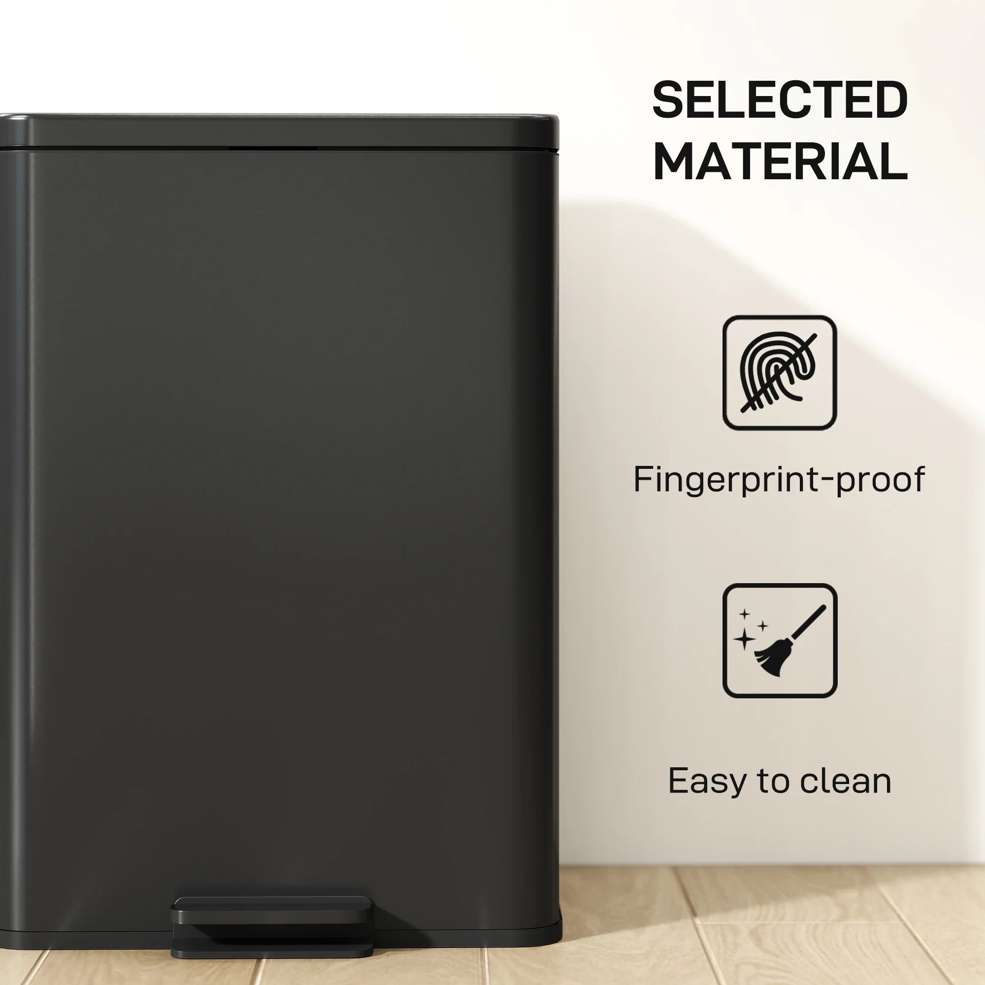 HOMCOM Pedal Bin With Soft-Close Lid, 20L Kitchen Bin For Home, Matte Black - Image 6
