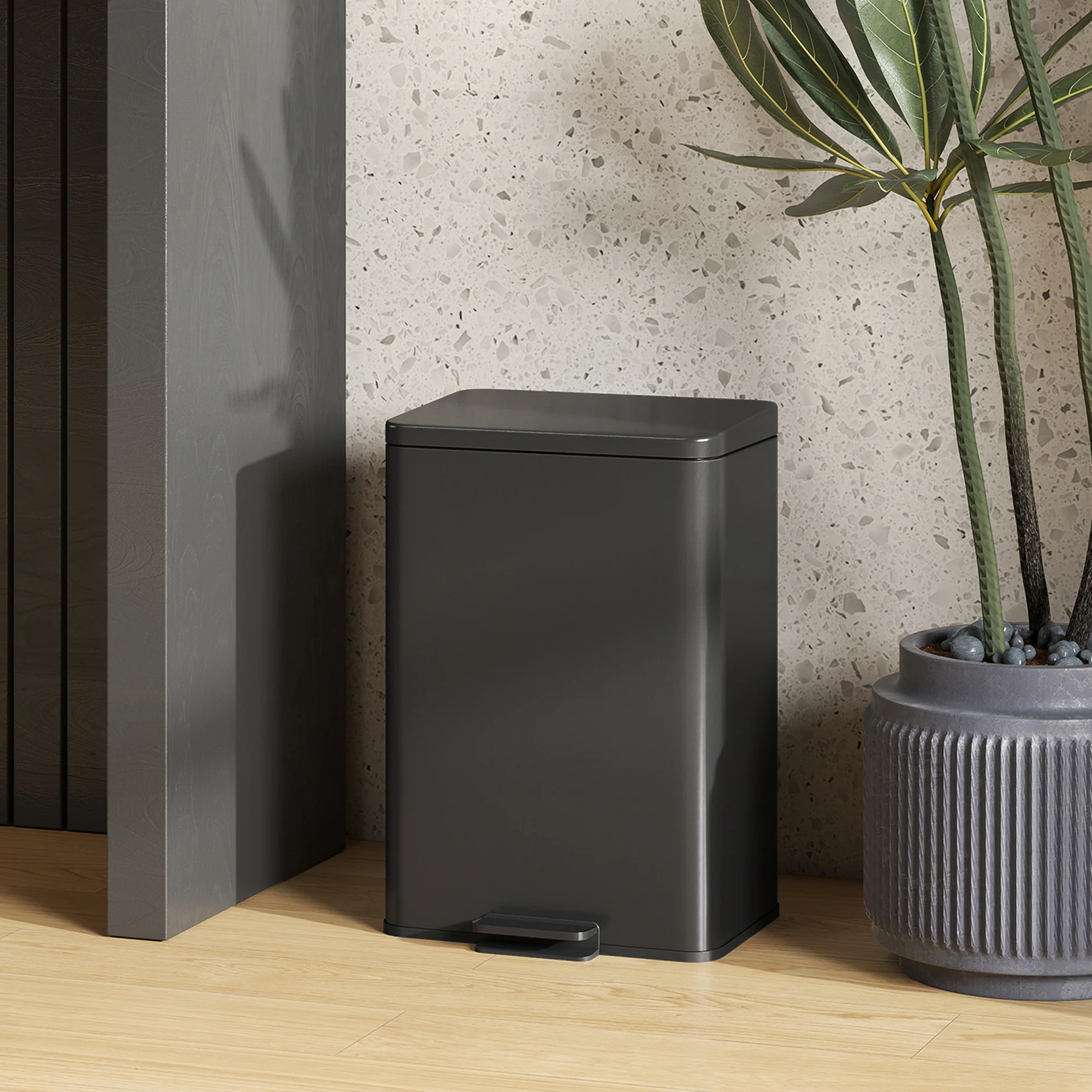 HOMCOM Pedal Bin With Soft-Close Lid, 20L Kitchen Bin For Home, Matte Black - Image 8