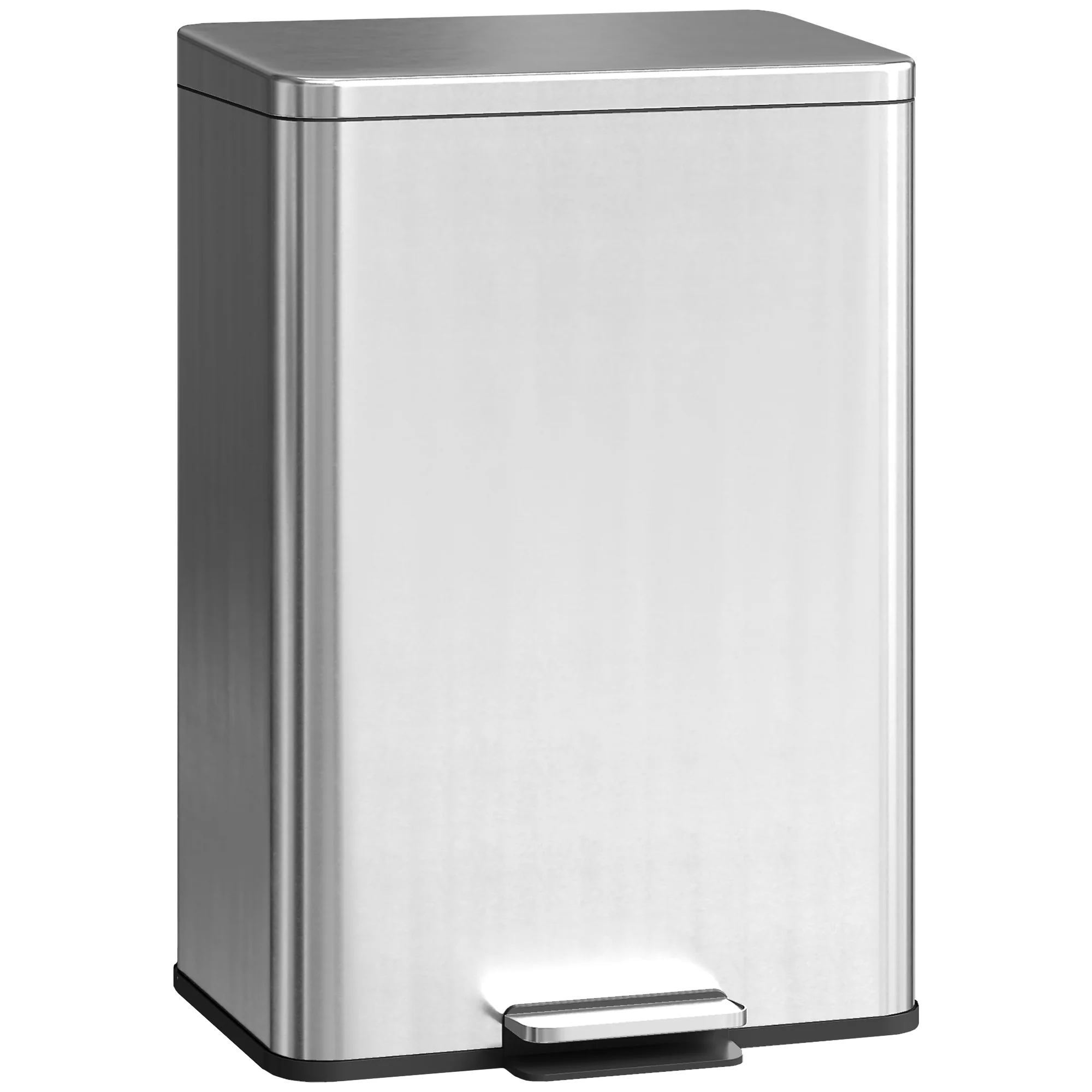 HOMCOM Pedal Bin With Soft-Close Lid, 20L Stainless Steel Kitchen Bin Silver