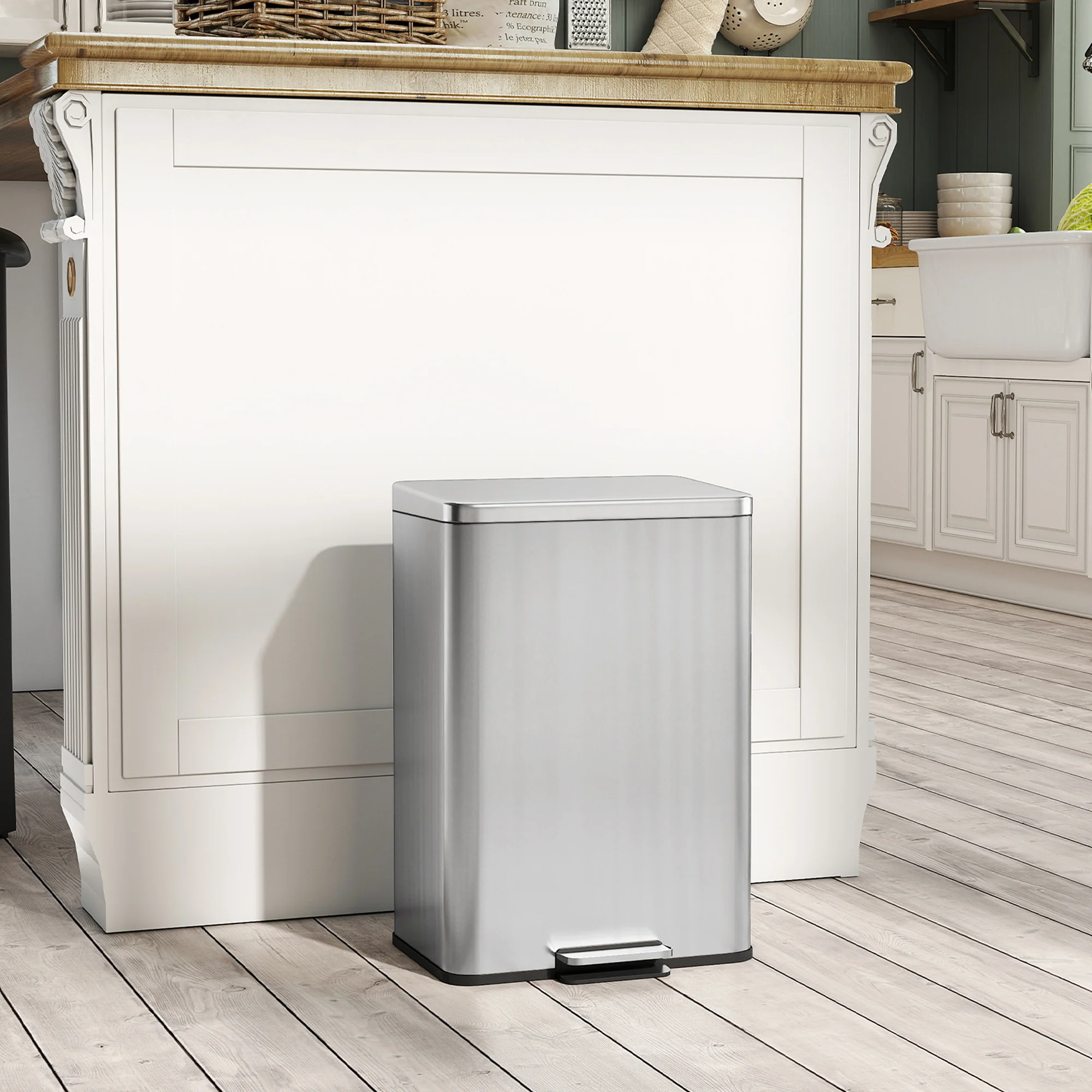HOMCOM Pedal Bin With Soft-Close Lid, 20L Stainless Steel Kitchen Bin Silver - Image 8
