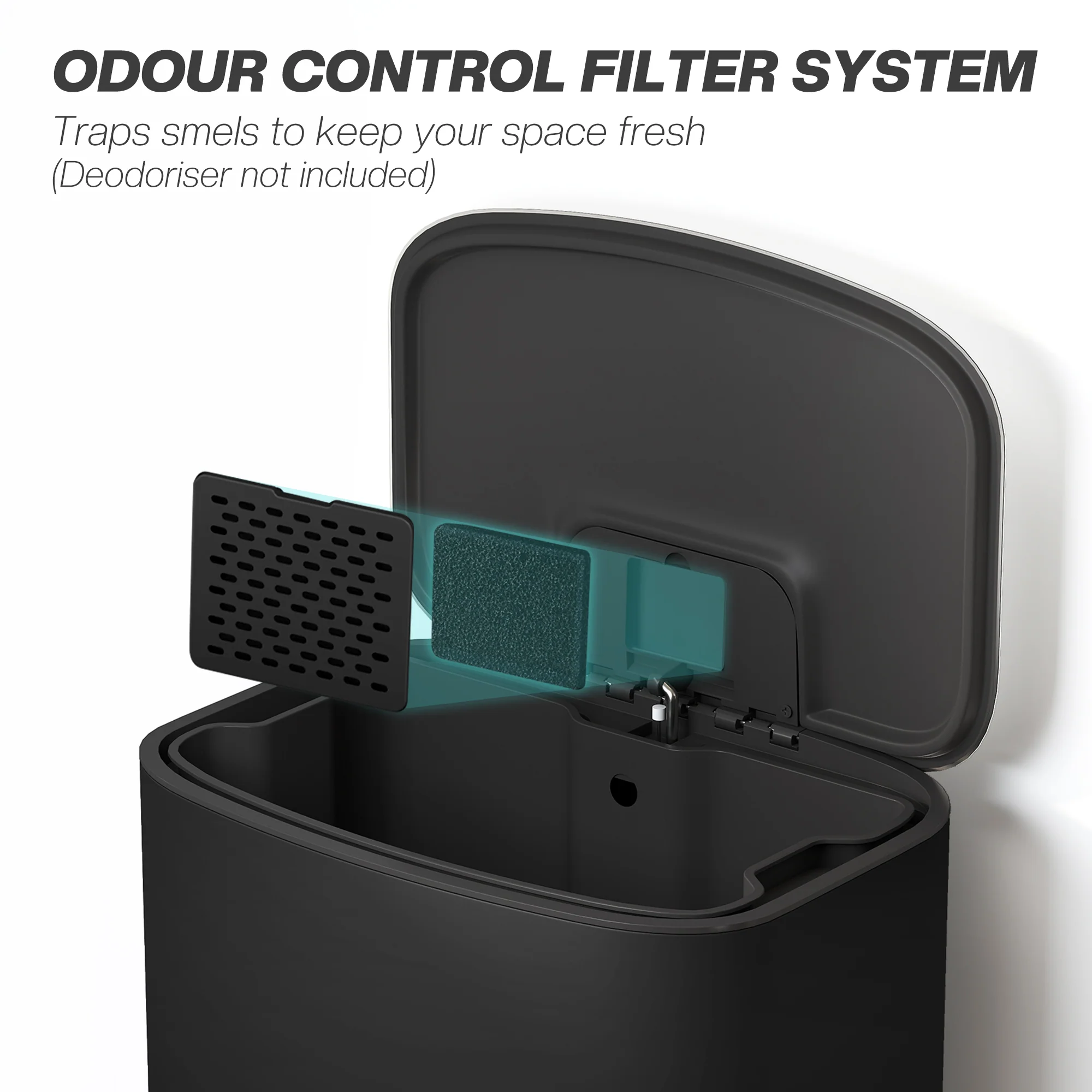 HOMCOM Pedal Bin With Soft-Close Lid, 50L Kitchen Bin With Carry Handle Black - Image 8
