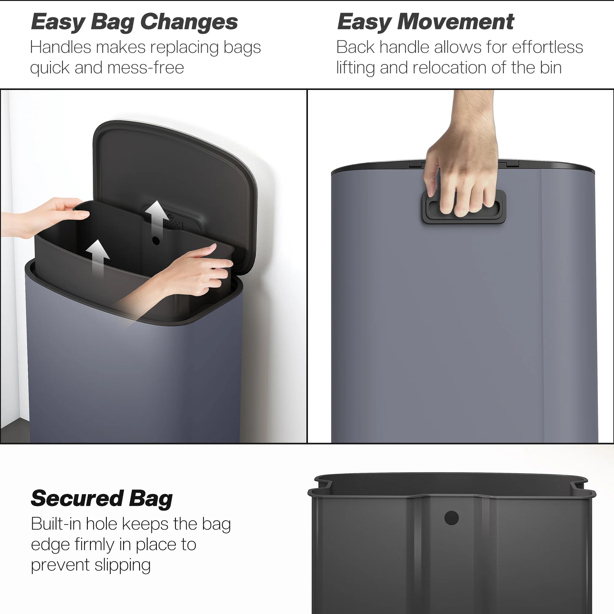 HOMCOM Pedal Bin With Soft-Close Lid, 50L Kitchen Bin With Carry Handle Grey - Image 7