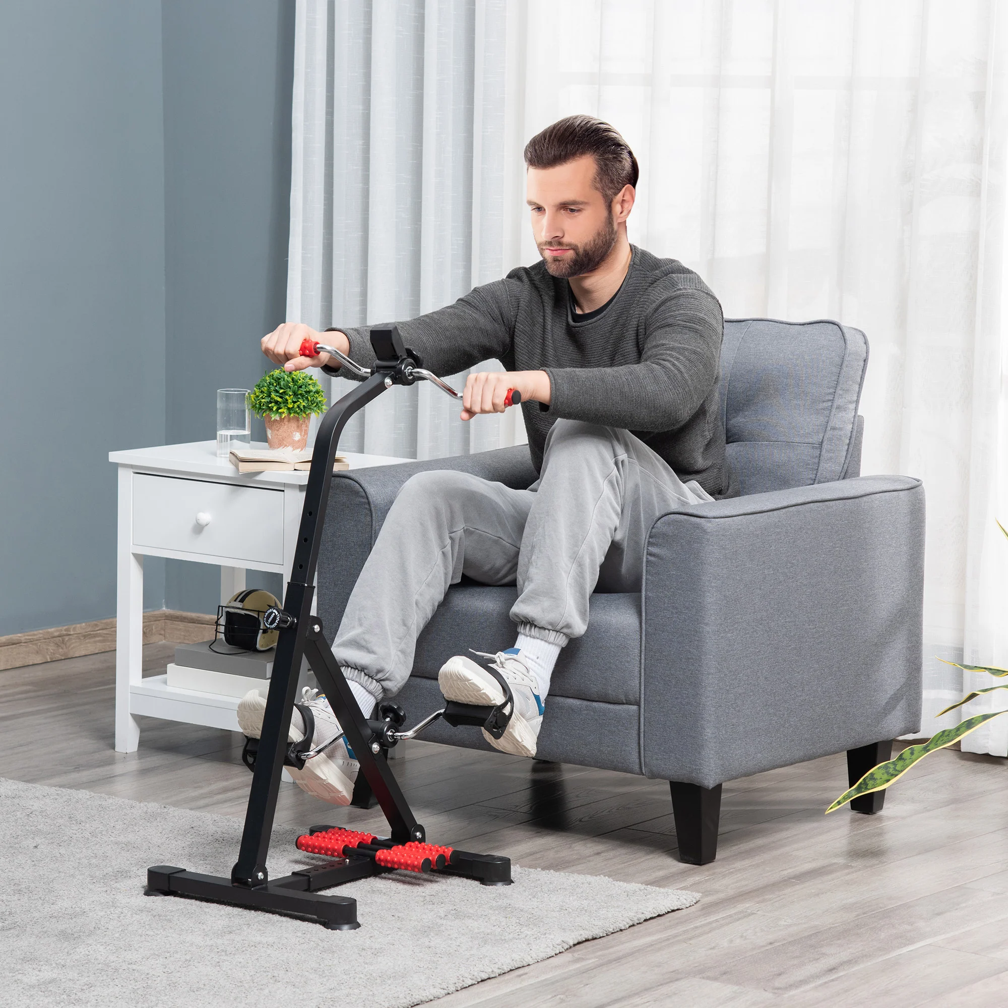 HOMCOM Pedal Rehabilitation Exercise Bike for Seniors and Elderly Black&Red - Image 2