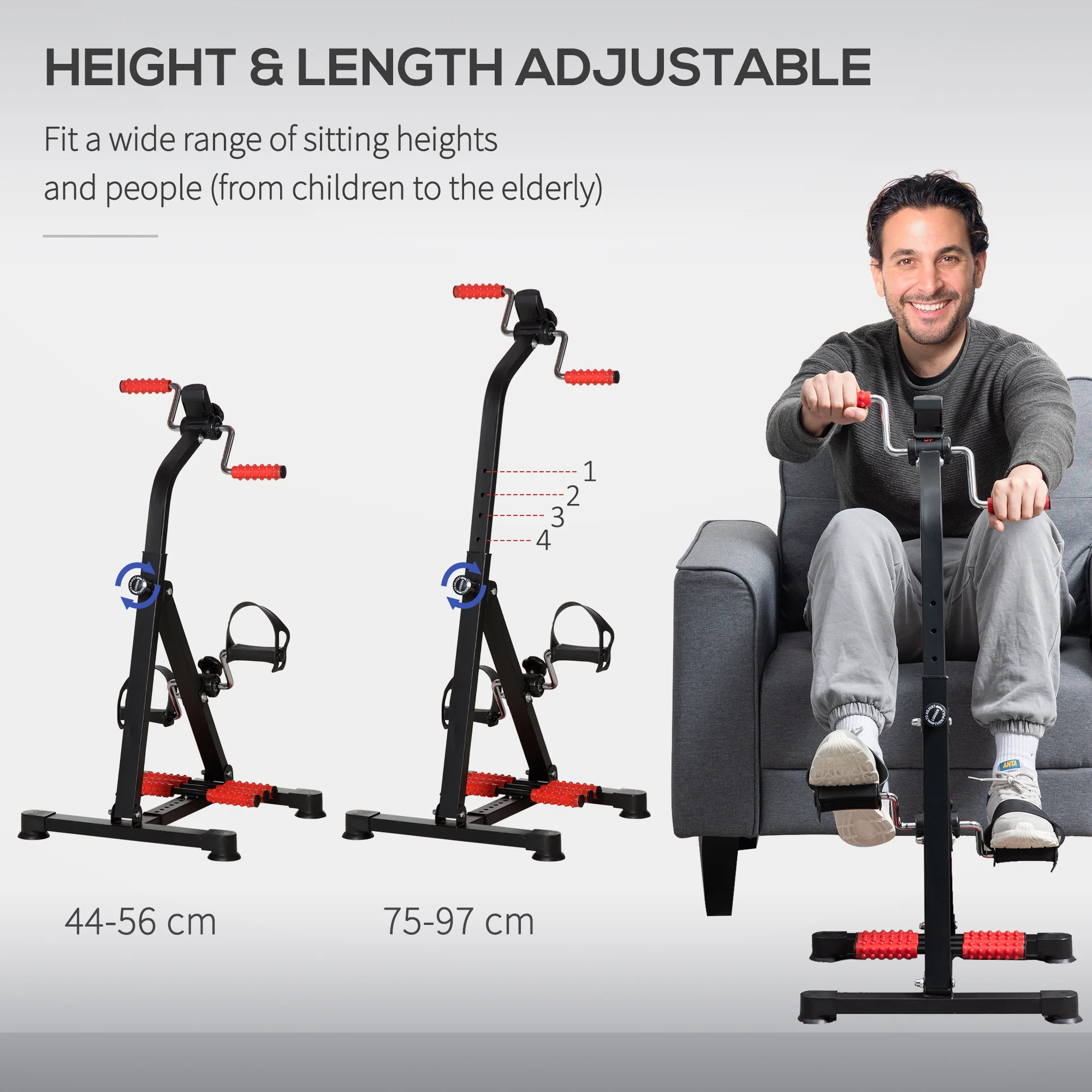 HOMCOM Pedal Rehabilitation Exercise Bike for Seniors and Elderly Black&Red - Image 4