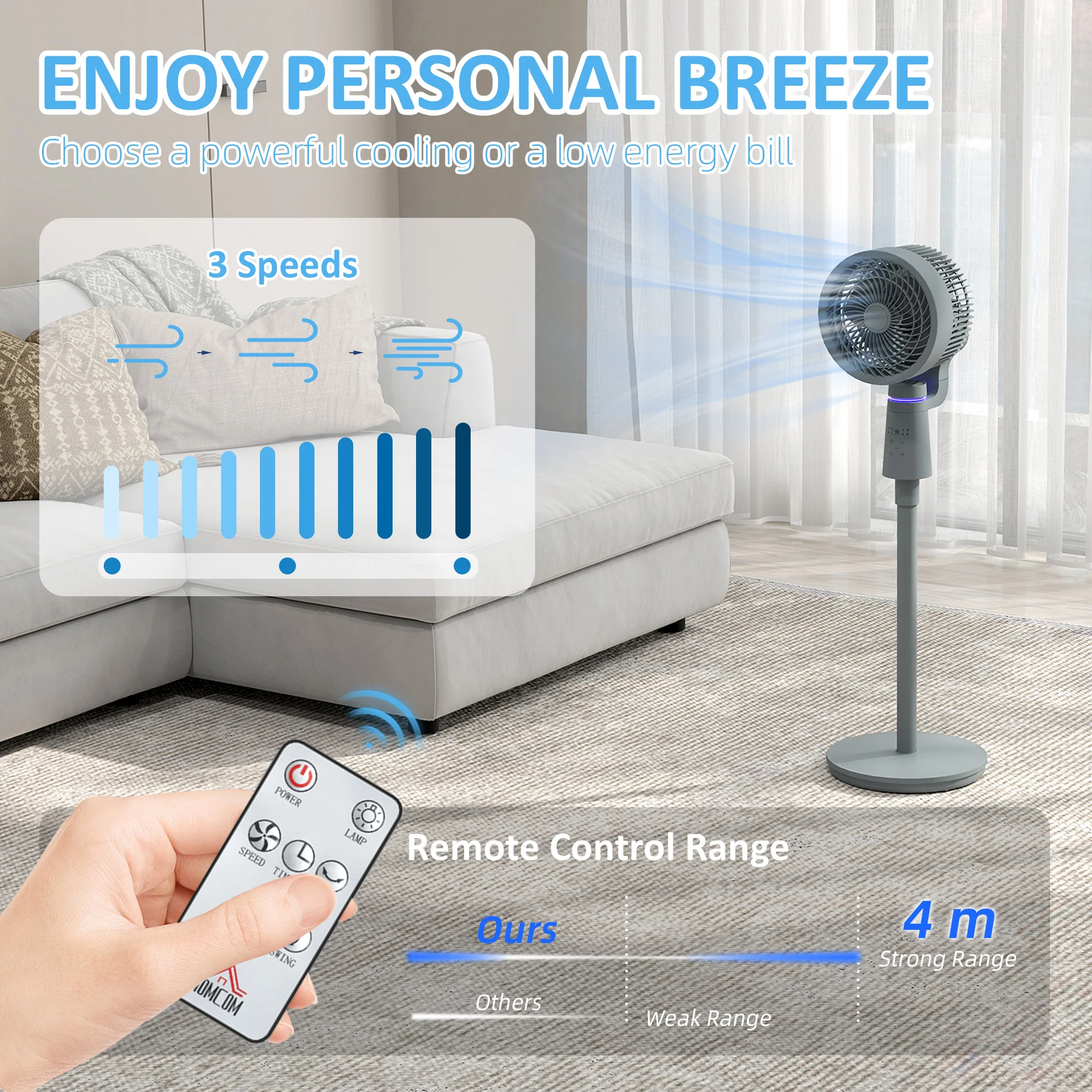 HOMCOM Pedestal Fan, Air Circulation Fan With Oscillating, Tilt - Image 16
