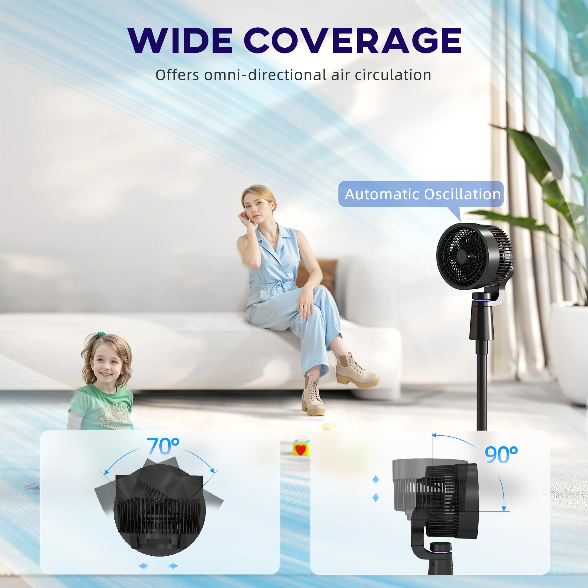 HOMCOM Pedestal Fan, Air Circulation Fan With Oscillating, Tilt - Image 4