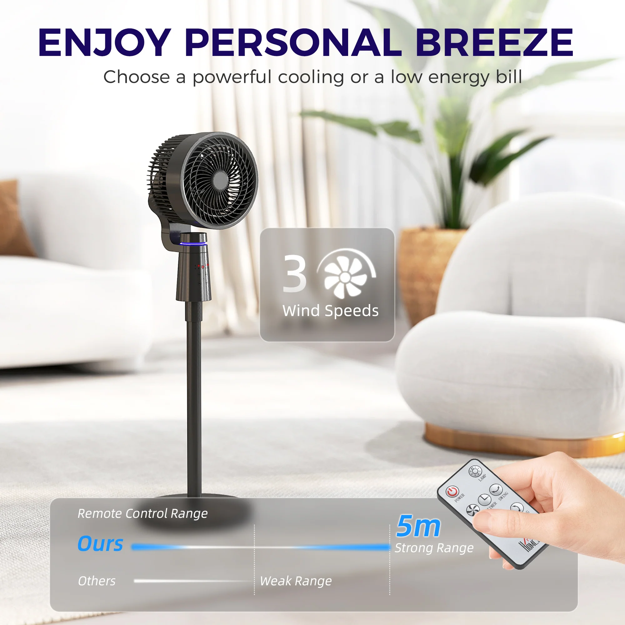 HOMCOM Pedestal Fan, Air Circulation Fan With Oscillating, Tilt - Image 7