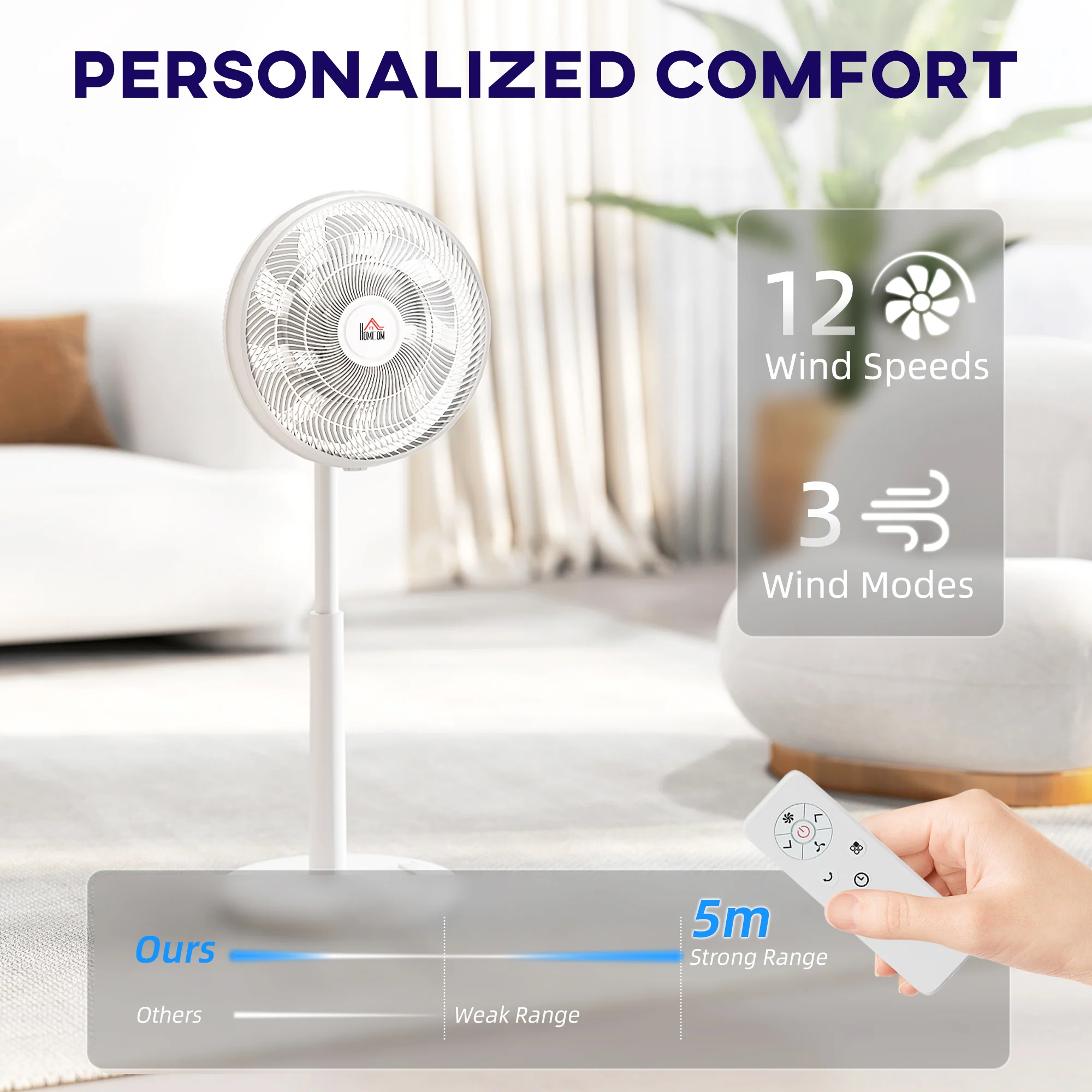 HOMCOM Pedestal Fan With Oscillating, Tilt, Adjustable Height, Timer - Image 13