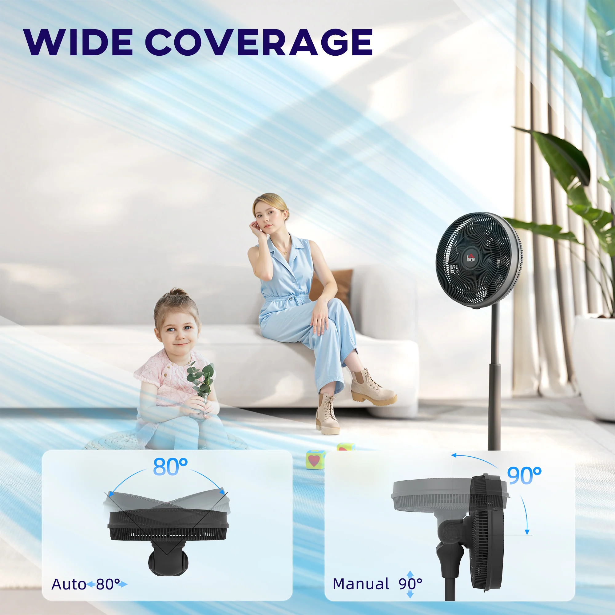 HOMCOM Pedestal Fan With Oscillating, Tilt, Adjustable Height, Timer - Image 6