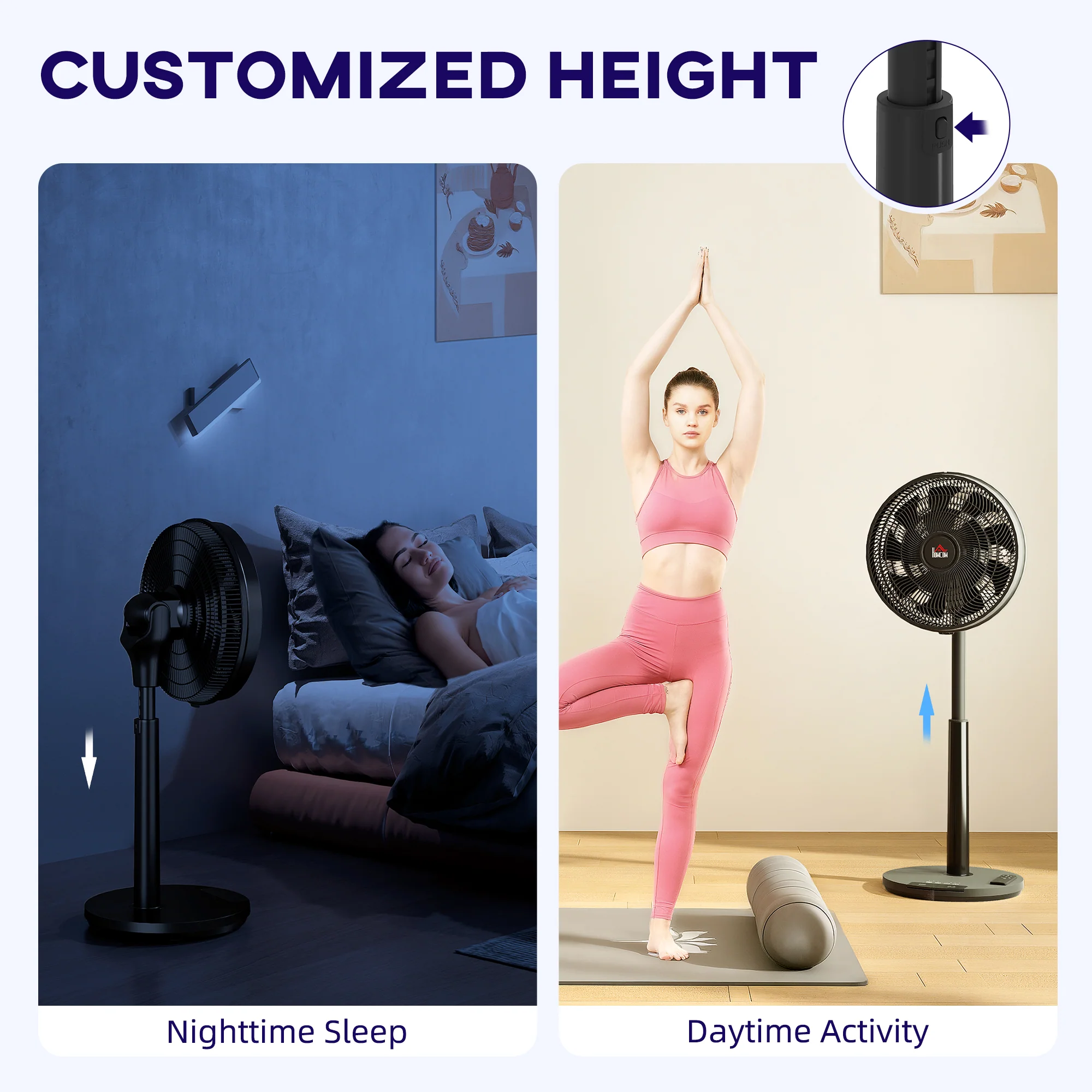 HOMCOM Pedestal Fan With Oscillating, Tilt, Adjustable Height, Timer - Image 8