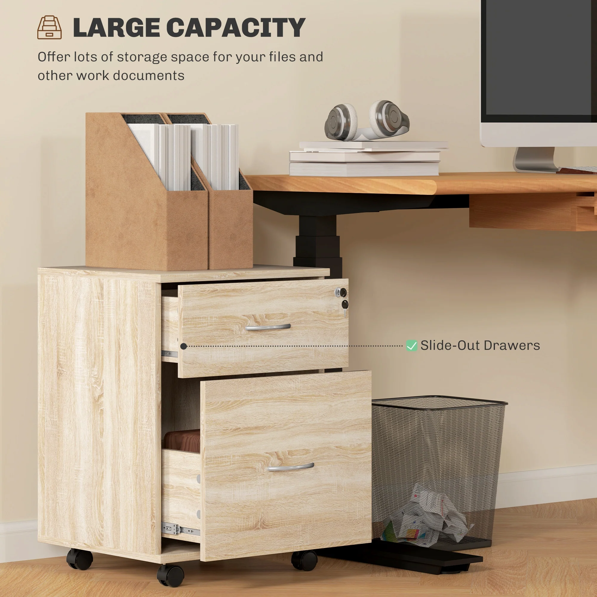 HOMCOM Pedestal Office Mobile Filing Cabinet 2 Drawer - Image 12