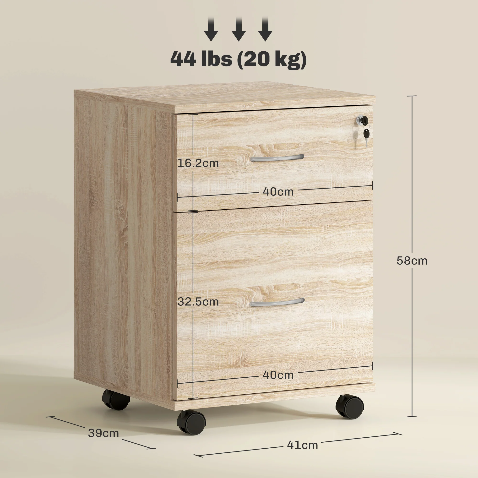 HOMCOM Pedestal Office Mobile Filing Cabinet 2 Drawer - Image 14
