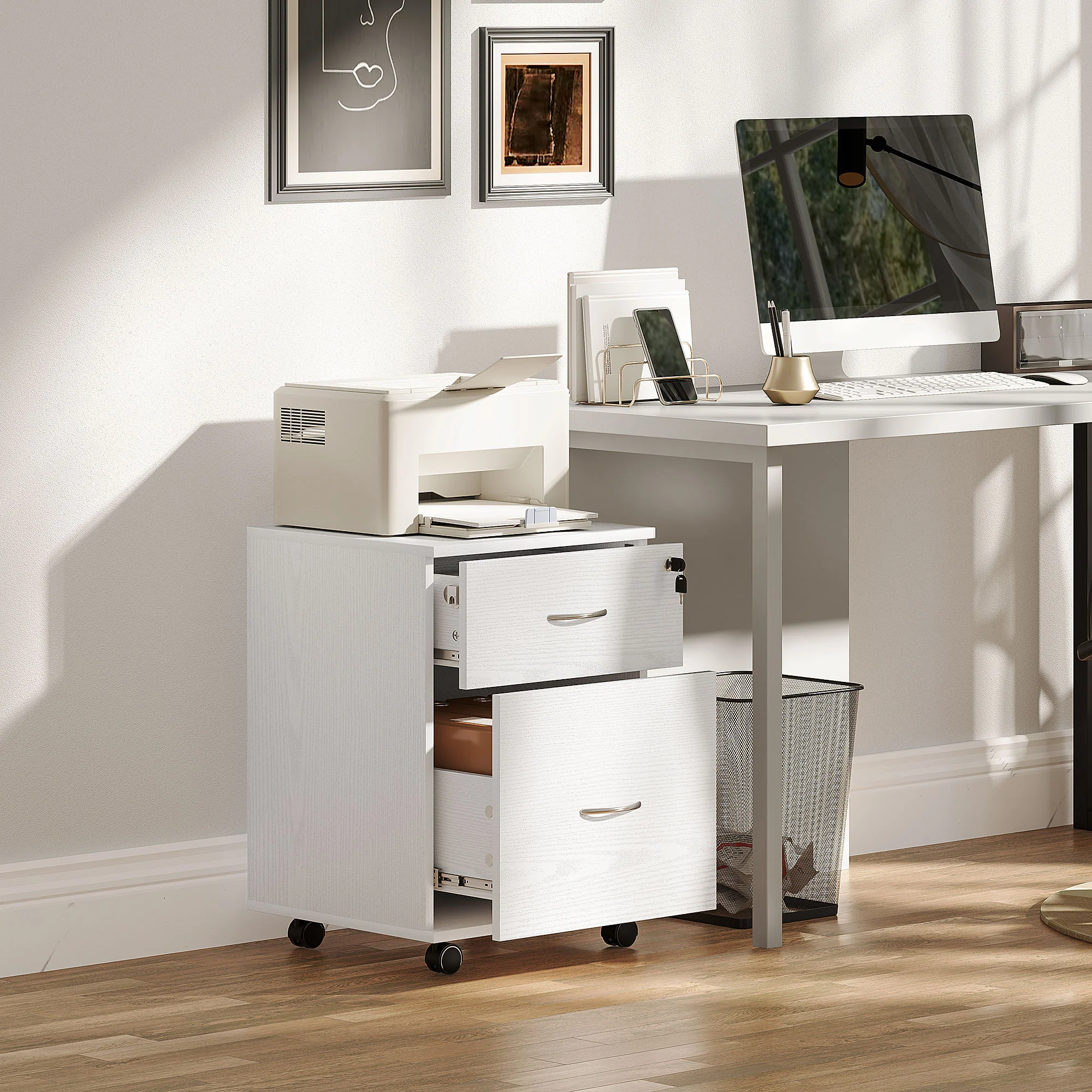 HOMCOM Pedestal Office Mobile Filing Cabinet 2 Drawer - Image 2