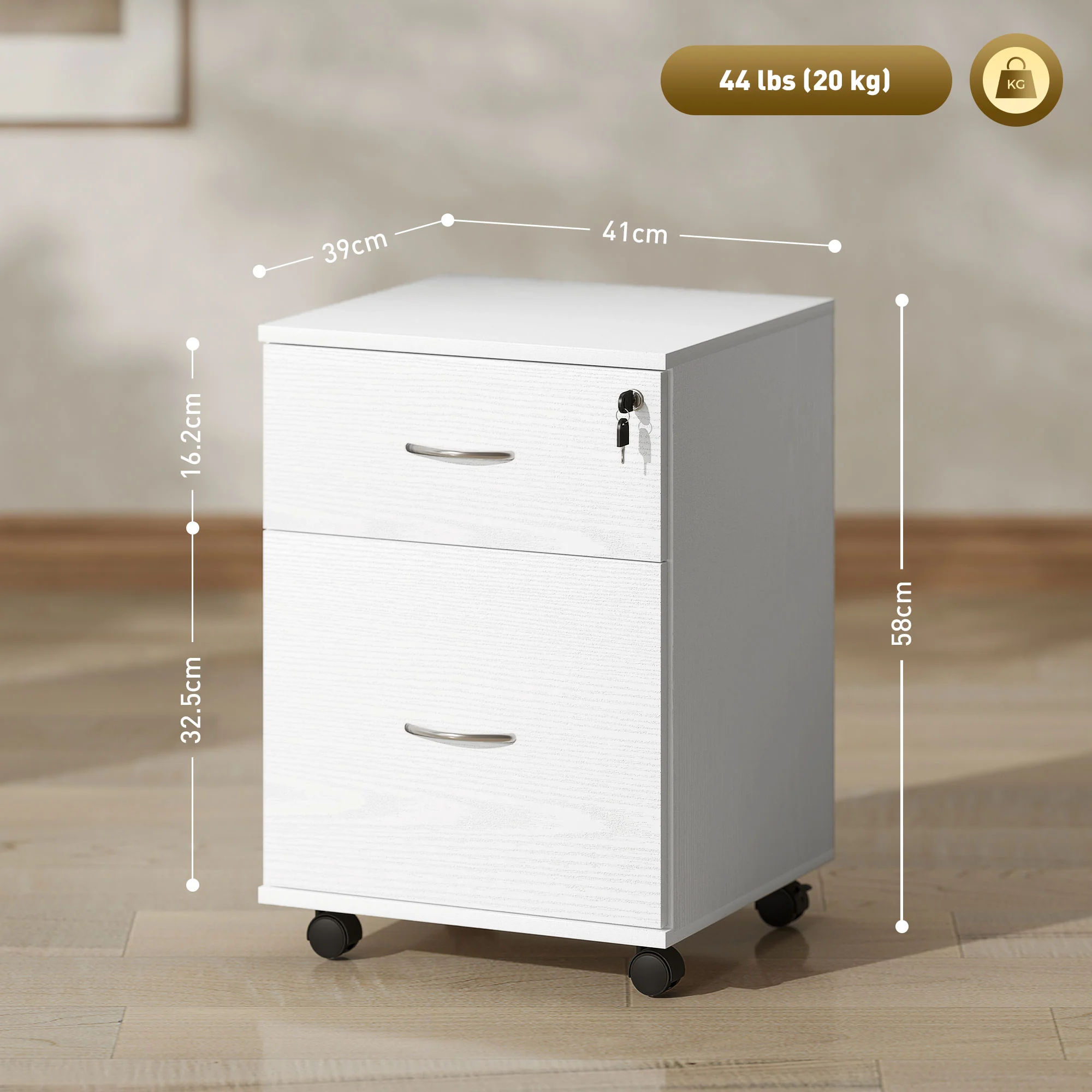 HOMCOM Pedestal Office Mobile Filing Cabinet 2 Drawer - Image 5