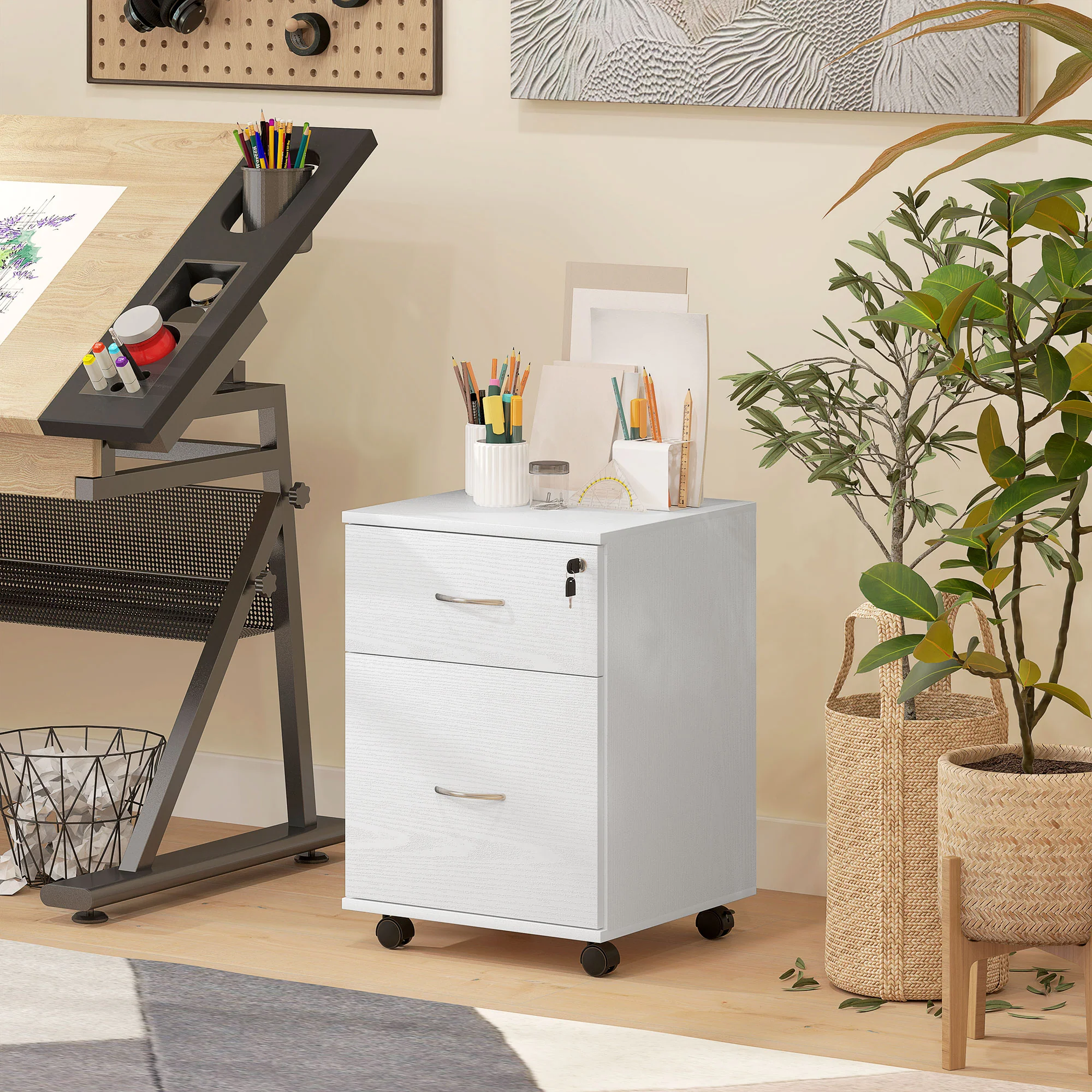 HOMCOM Pedestal Office Mobile Filing Cabinet 2 Drawer - Image 7