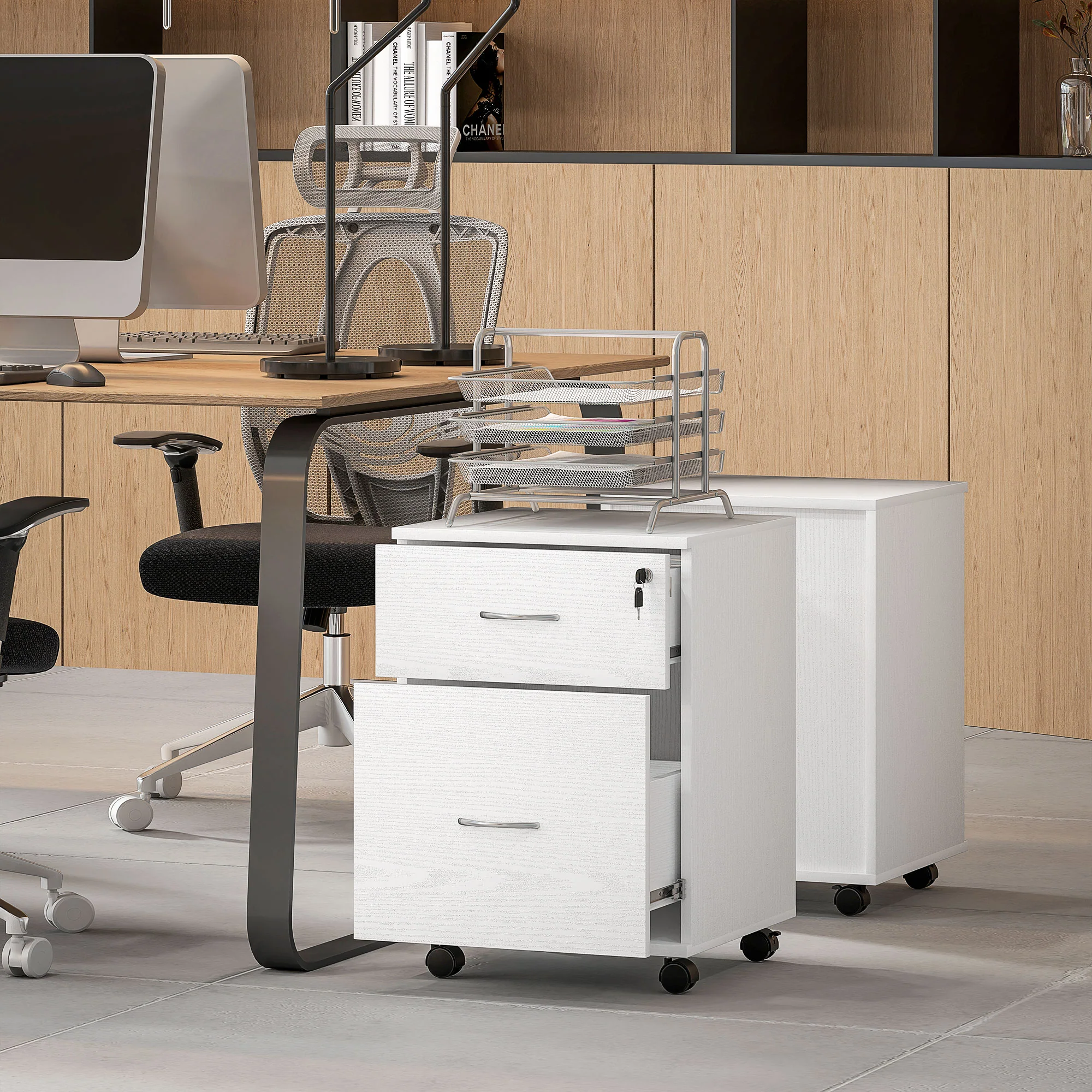 HOMCOM Pedestal Office Mobile Filing Cabinet 2 Drawer - Image 8