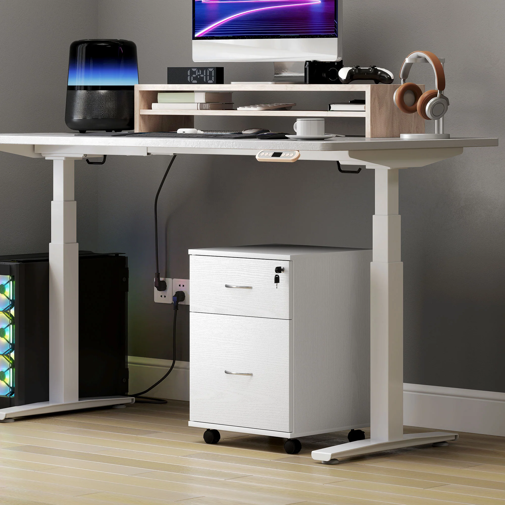 HOMCOM Pedestal Office Mobile Filing Cabinet 2 Drawer - Image 9