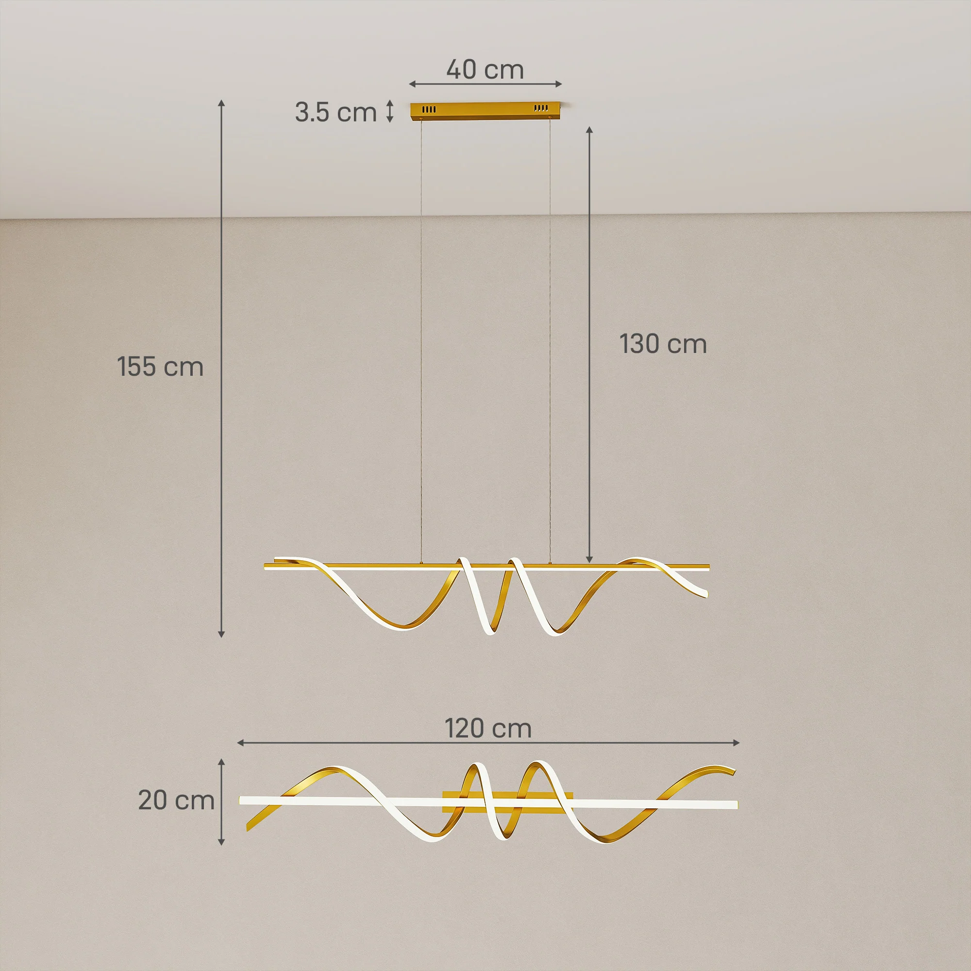 HOMCOM Pendant Light, Ceiling Light with 3 Colour Temperatures, Gold Tone - Image 5