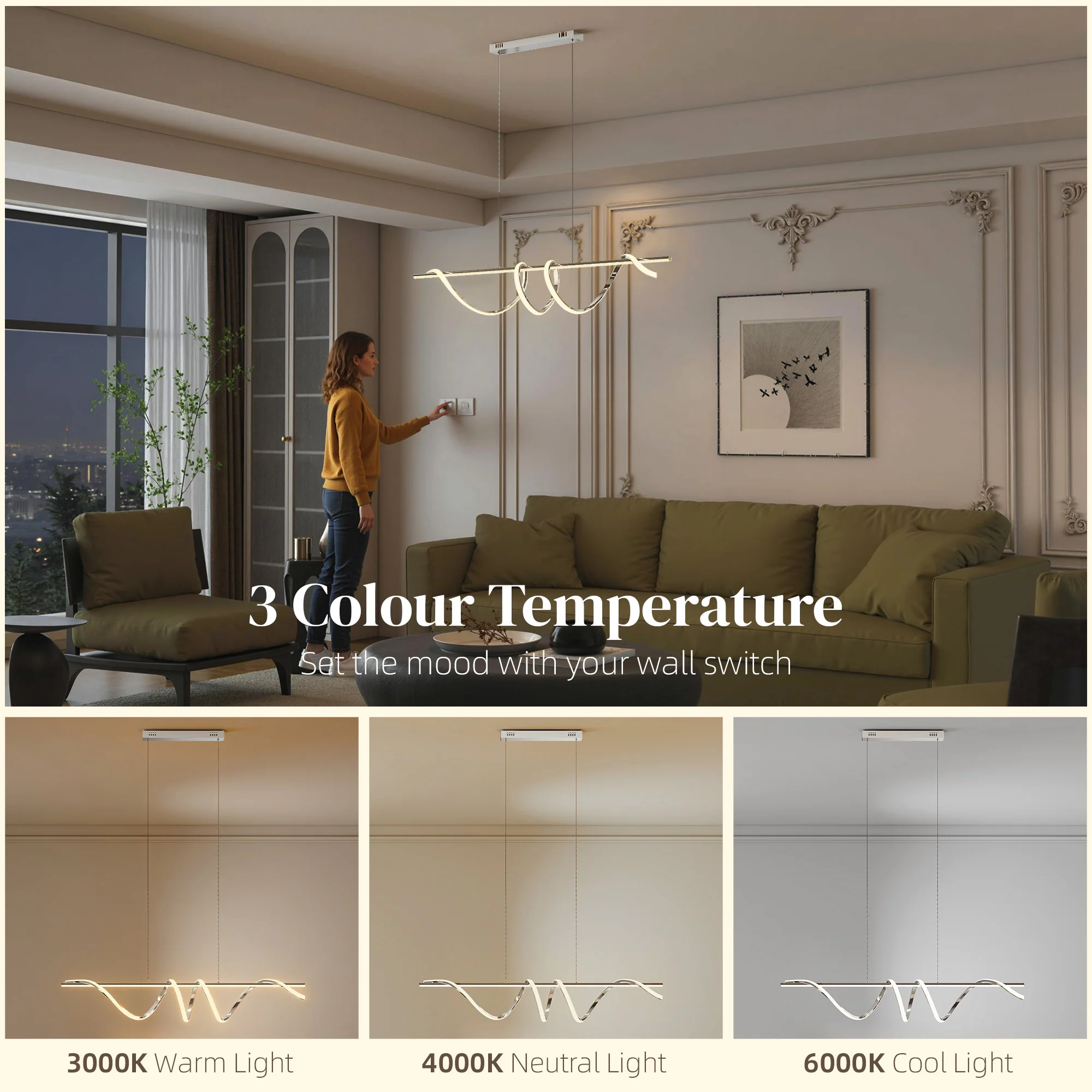 HOMCOM Pendant Light, Ceiling Light with 3 Colour Temperatures, Silver Tone - Image 3