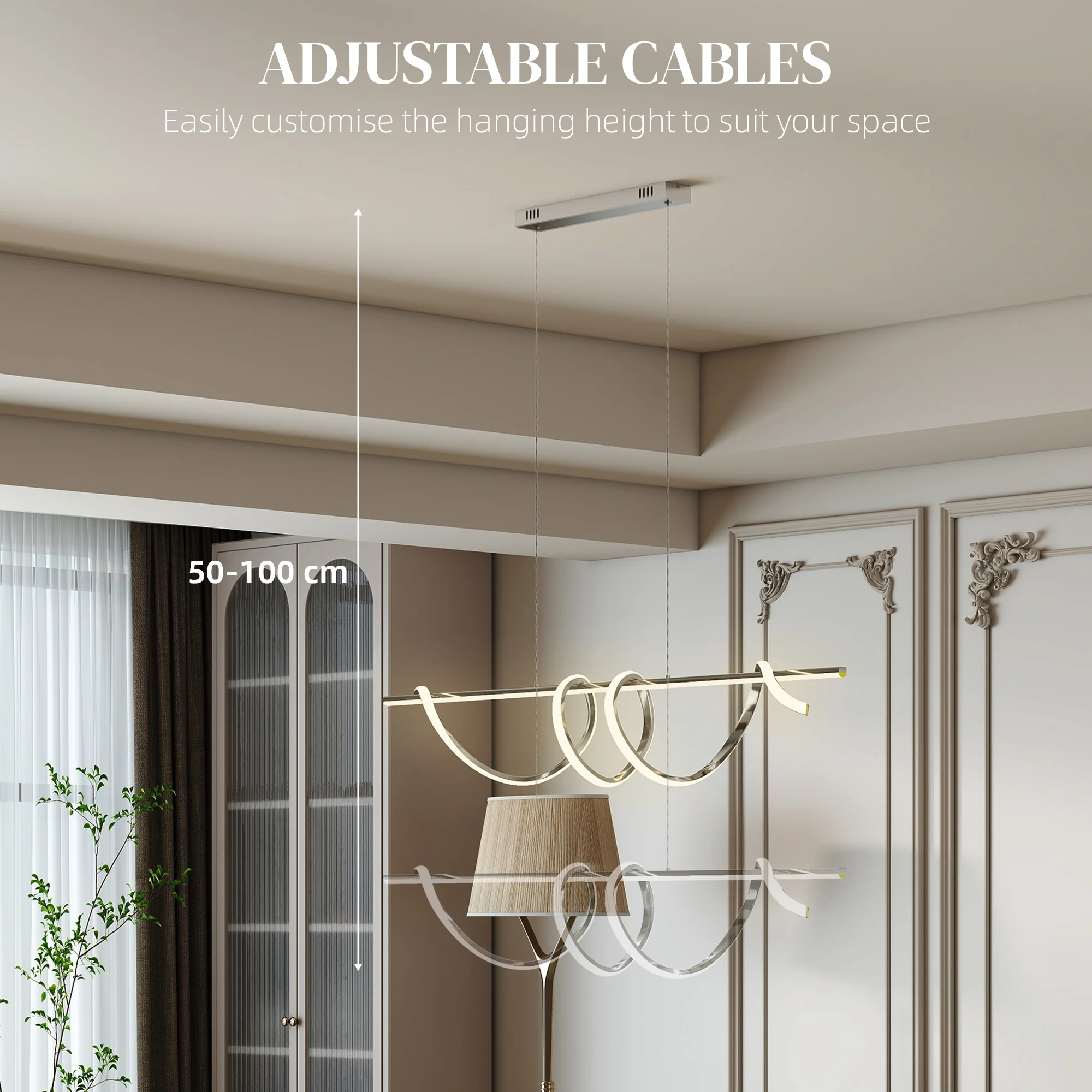 HOMCOM Pendant Light, Ceiling Light with 3 Colour Temperatures, Silver Tone - Image 4