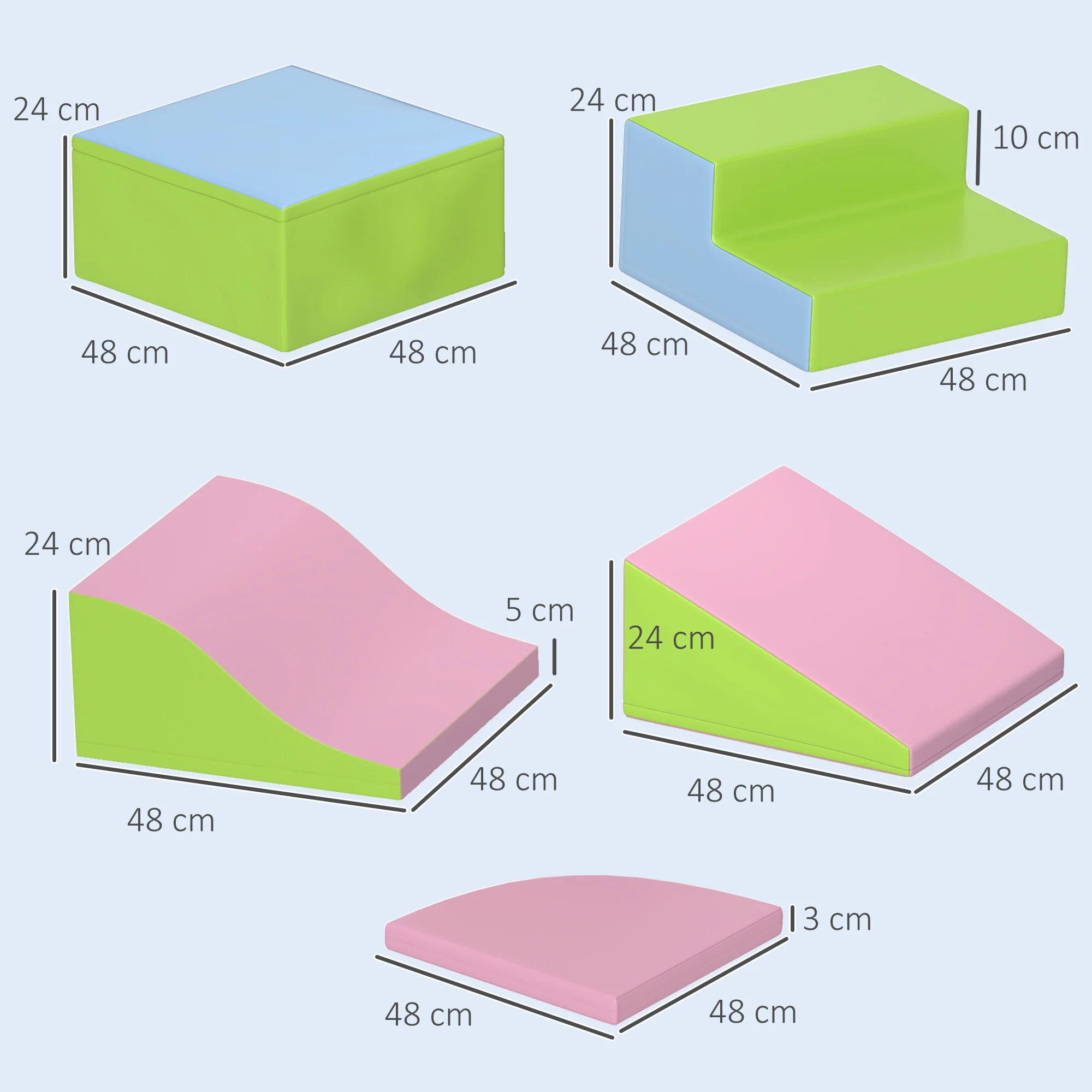 HOMCOM Pink, Blue, Green 6 Piece Soft Play Equipment For Kids Climb And Crawl - Image 6