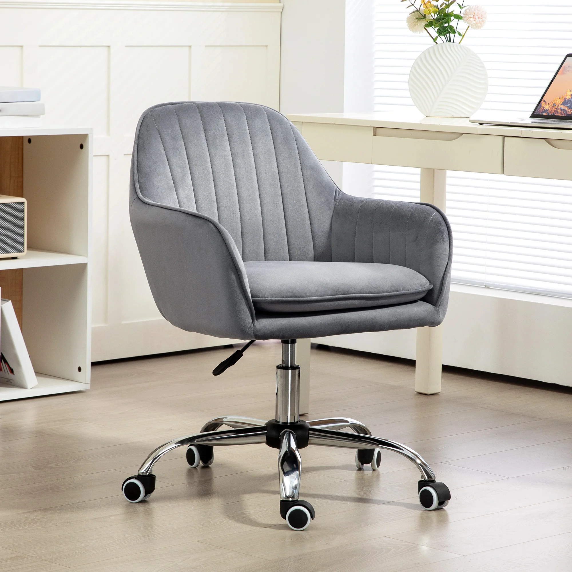 HOMCOM Office Chair, Swivel Desk Chair W/ Adjustable Height - Grey/Pink - Image 11